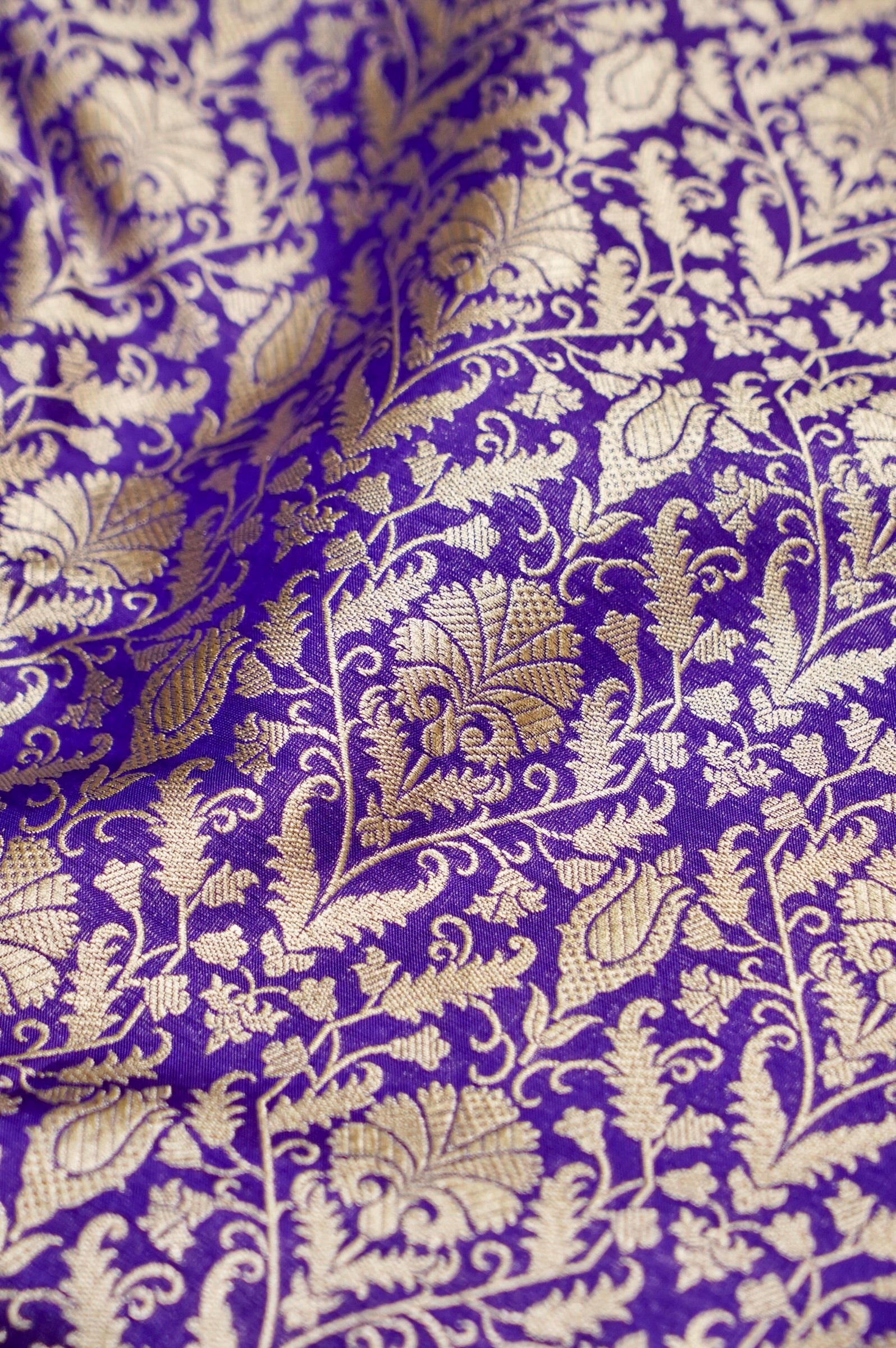 Pure Brocade Banarasi Tulip Fabric in Purple - Khinkhwab