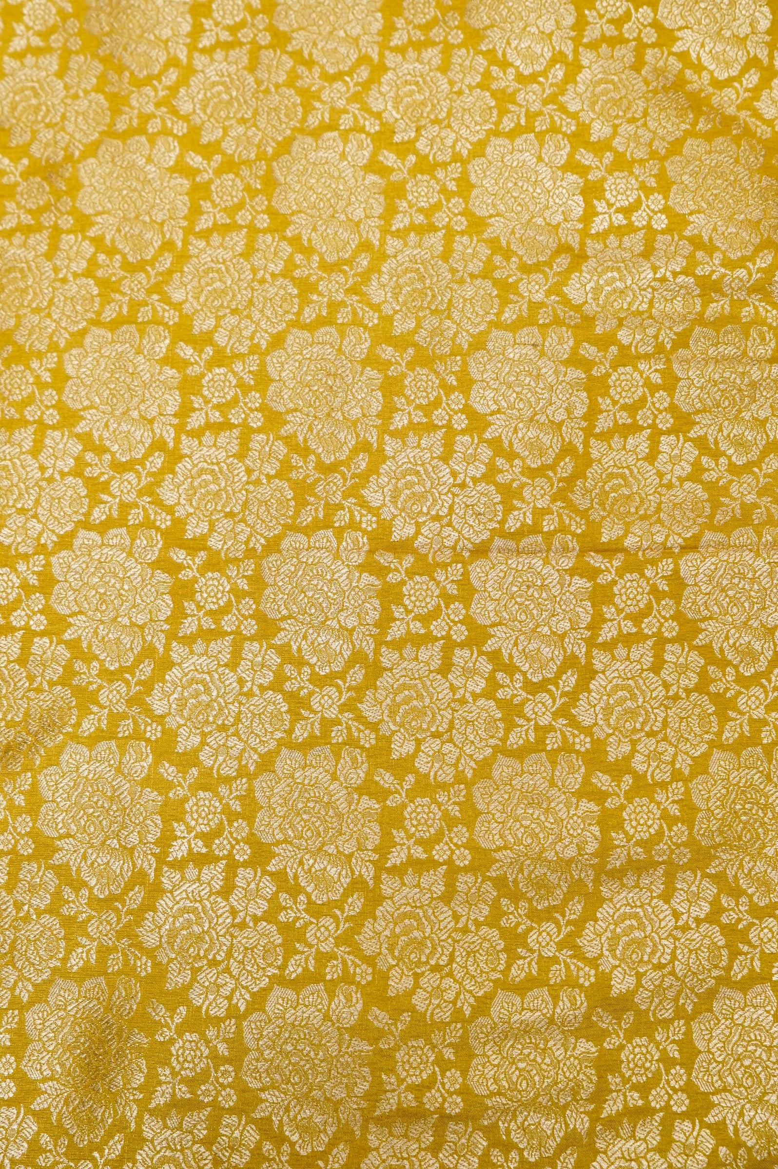 Pure Brocade Banarasi Rose Jaal Fabric in Yellow - Khinkhwab