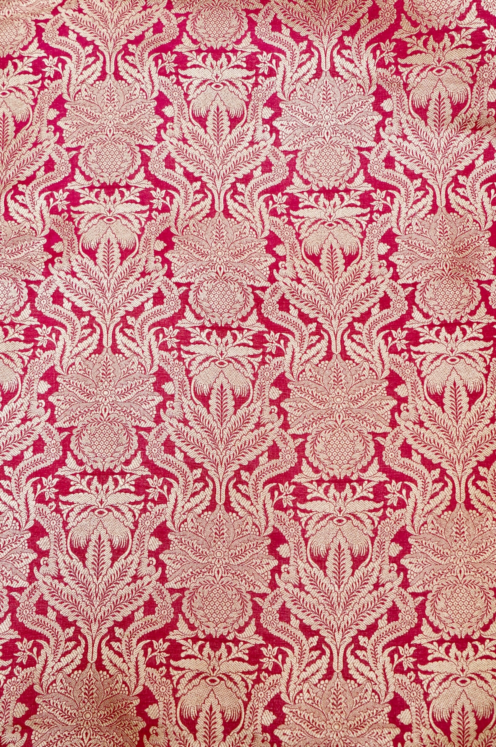 Pure Brocade Banarasi Anaar Jaal Fabric in Red