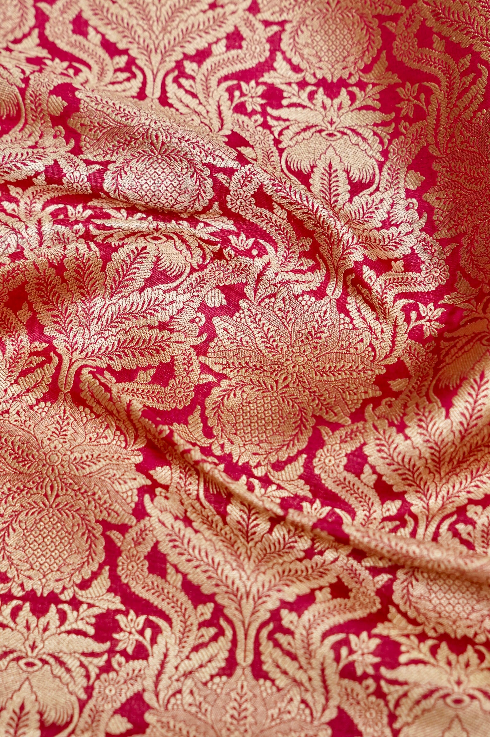 Pure Brocade Banarasi Anaar Jaal Fabric in Red