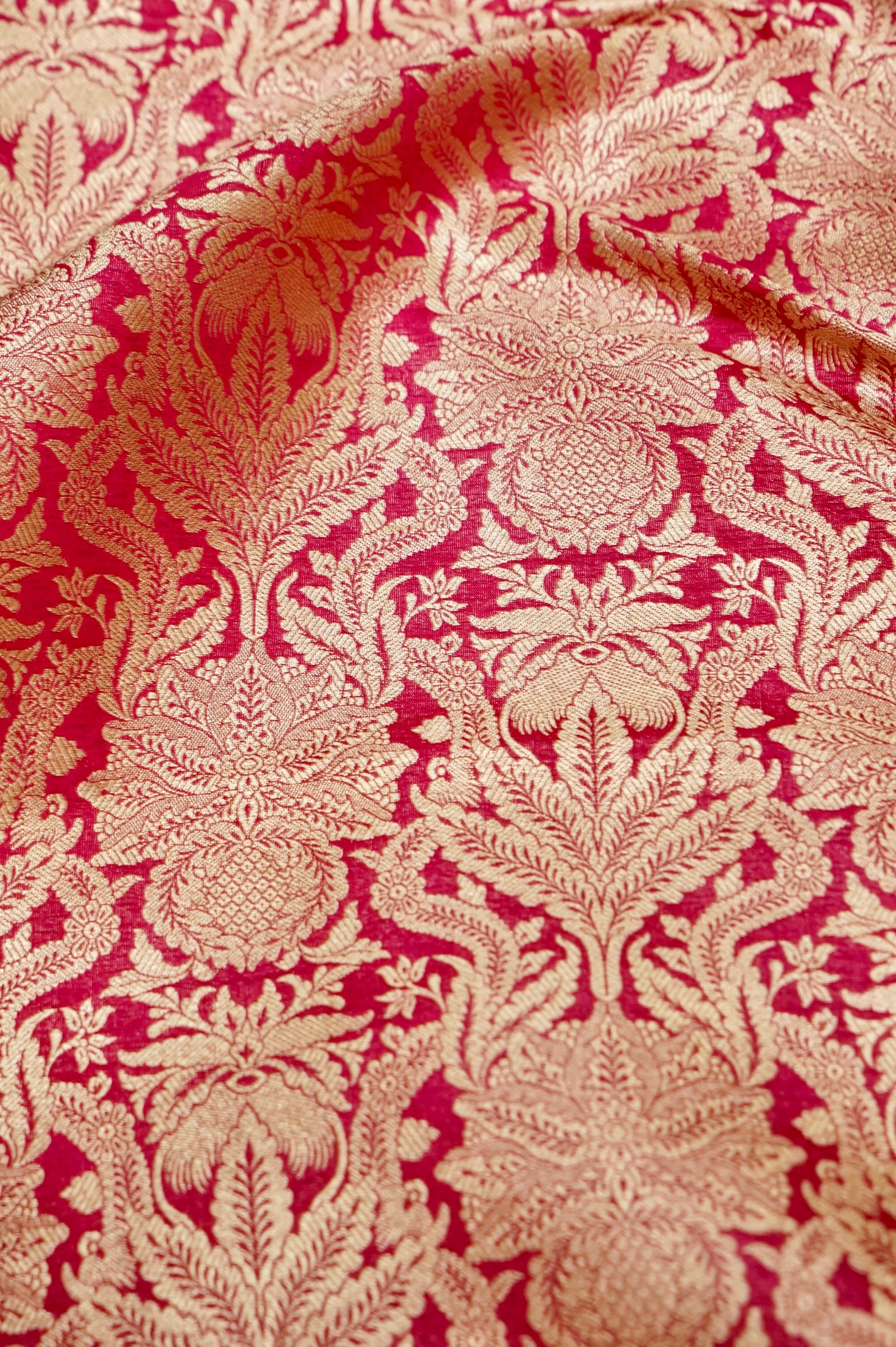 Pure Brocade Banarasi Anaar Jaal Fabric in Red