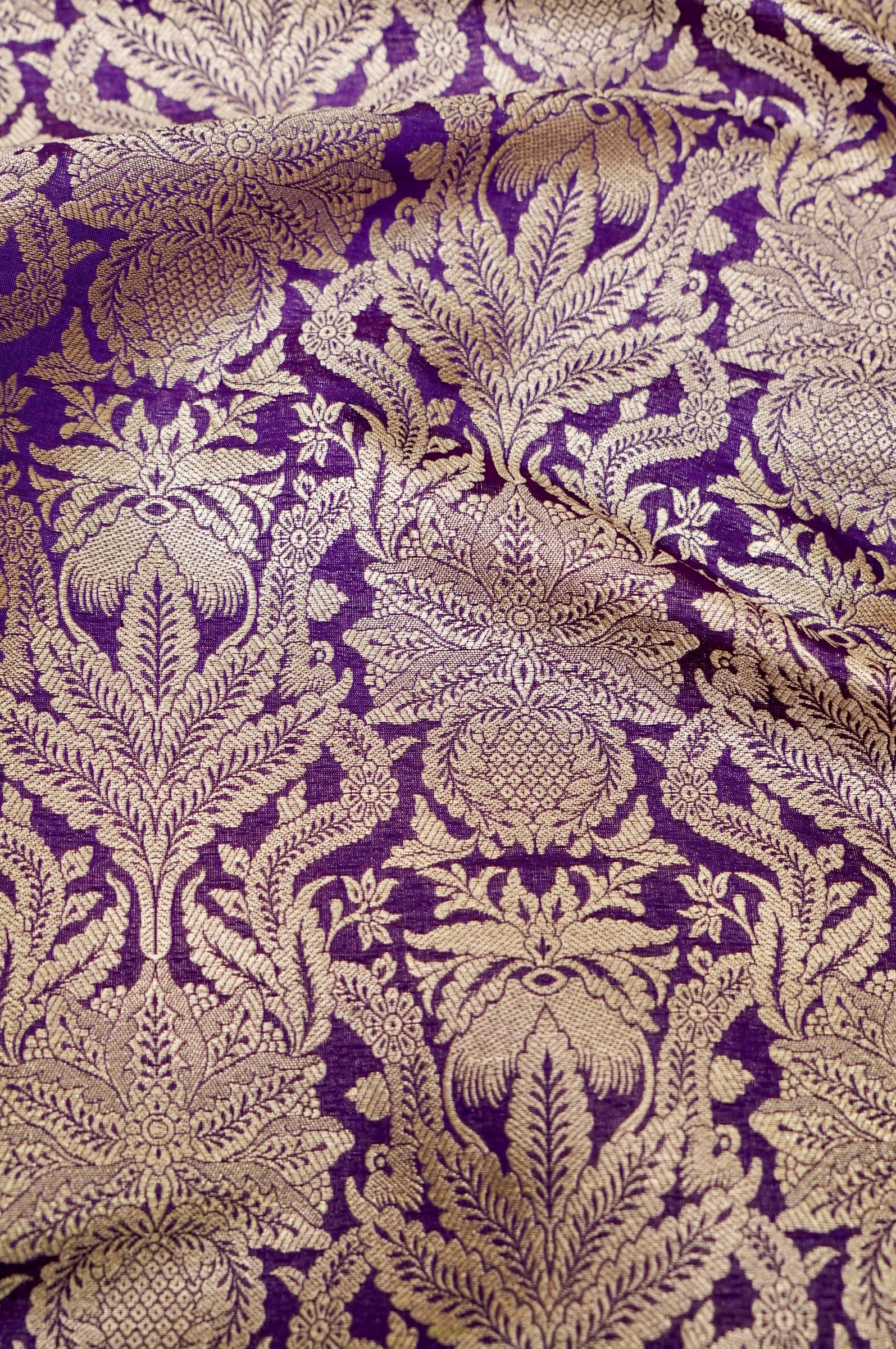 Pure Brocade Banarasi Anaar Jaal Fabric in Purple - Khinkhwab