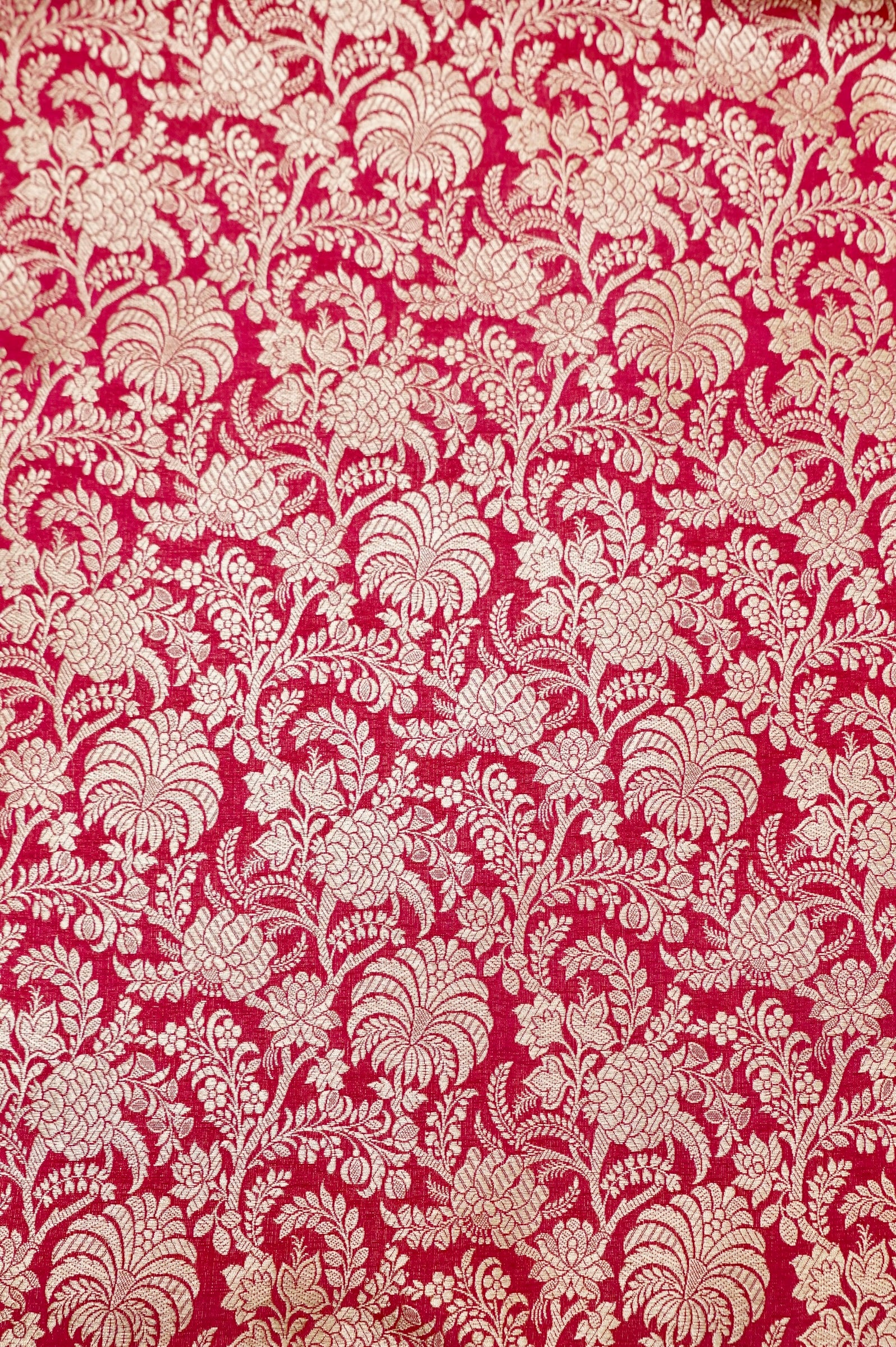 Pure Brocade Banarasi Palm Jaal Fabric in Pink - Khinkhwab