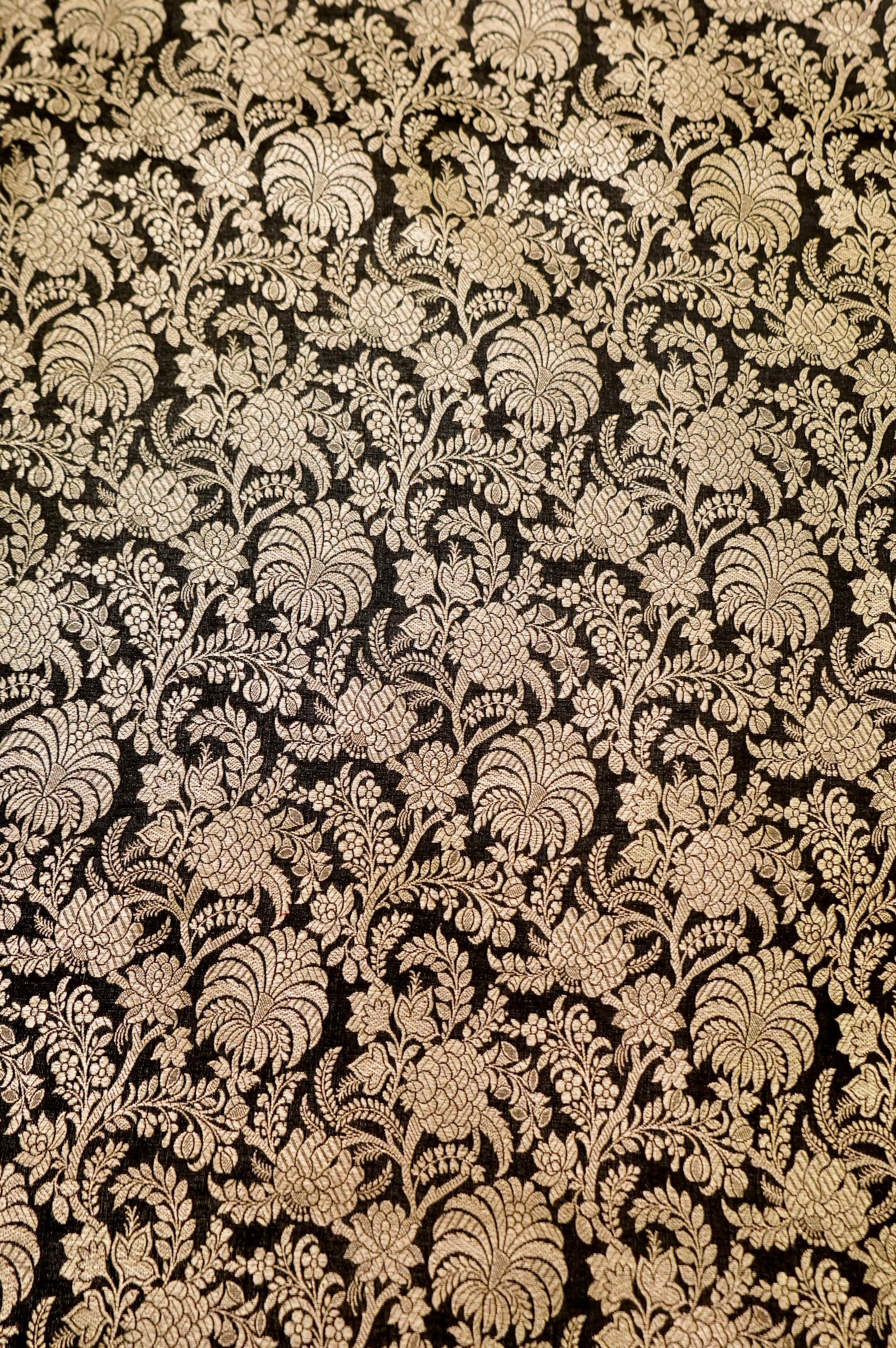 Pure Brocade Banarasi Palm Jaal Fabric in Black - Khinkhwab