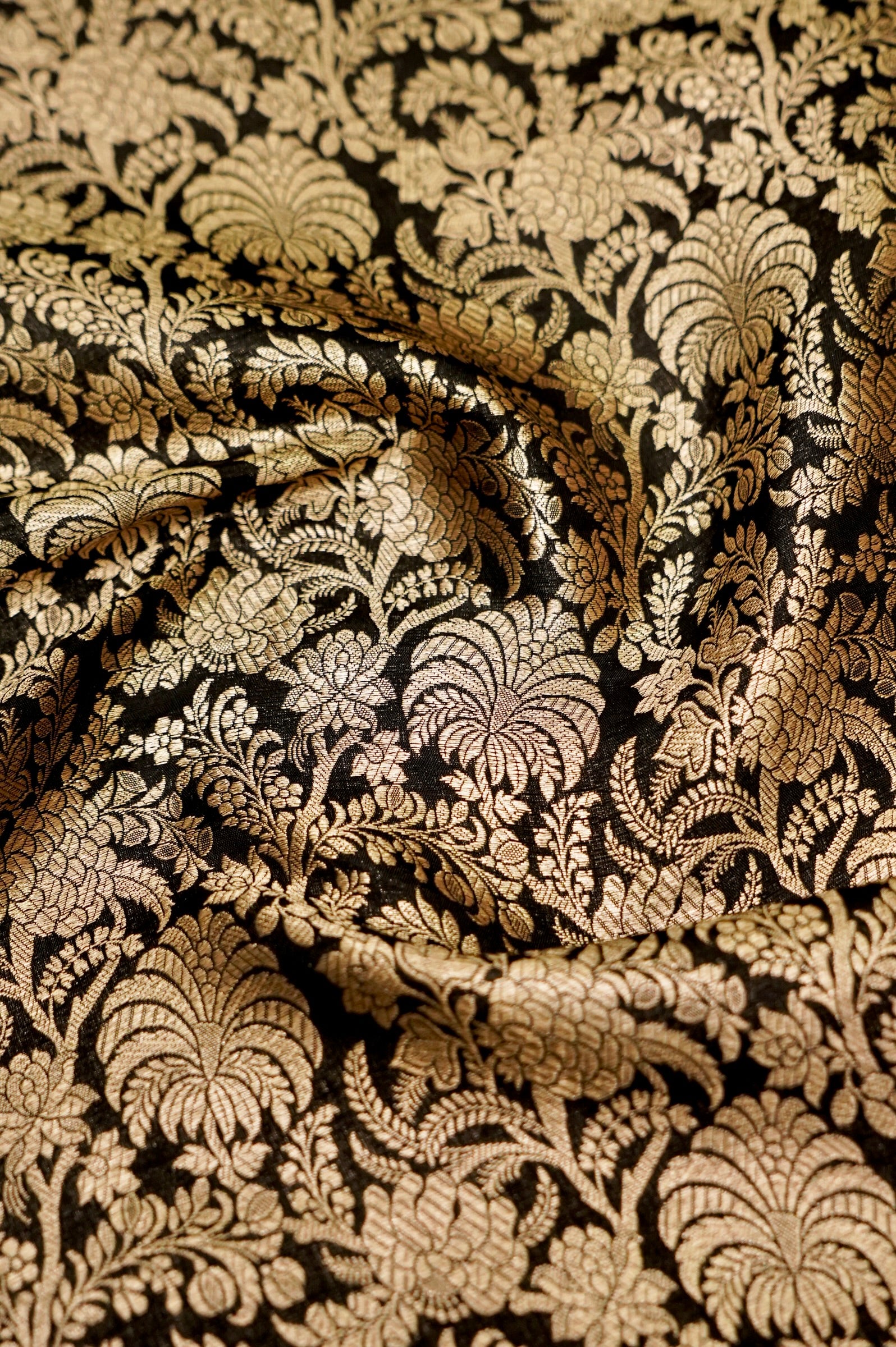 Pure Brocade Banarasi Palm Jaal Fabric in Black - Khinkhwab