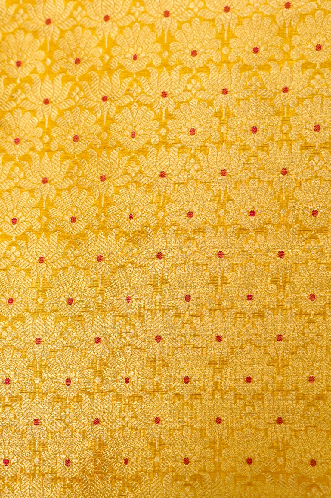 Pure Brocade Banarasi Meenakari Jaal Fabric in Yellow - Khinkhwab