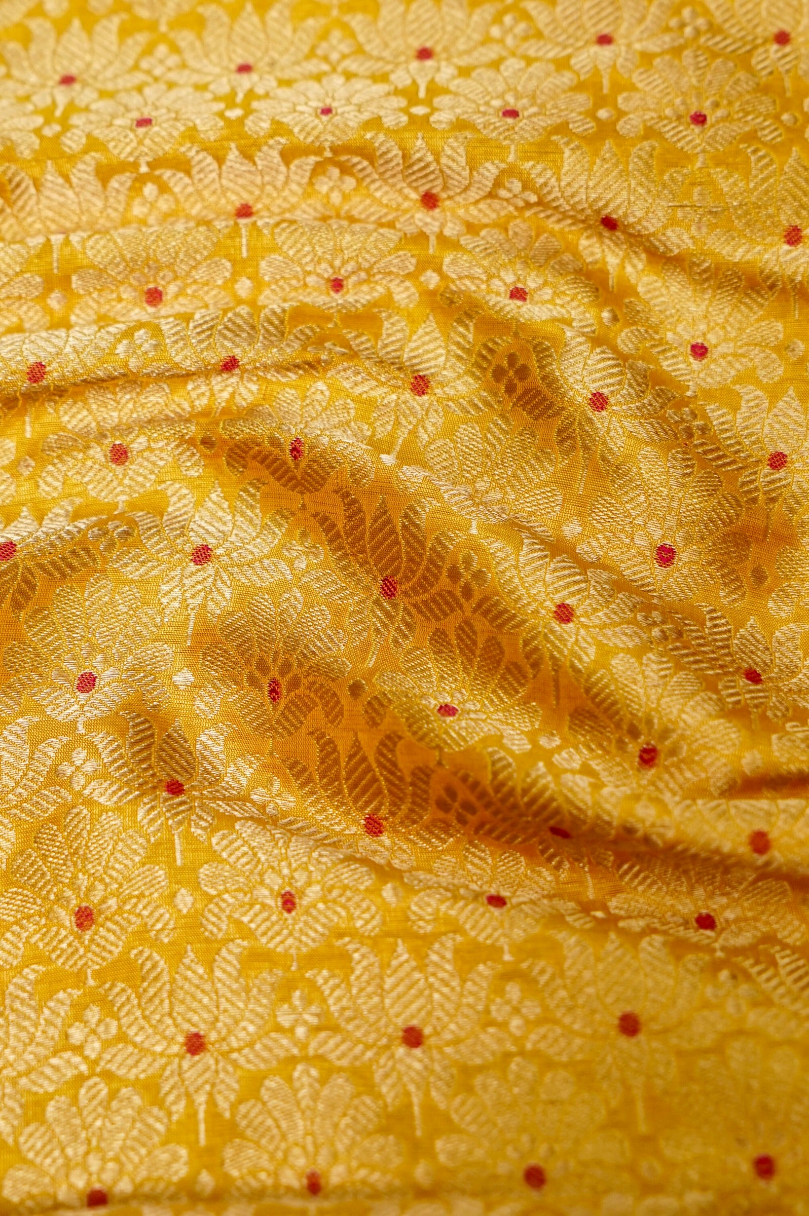 Pure Brocade Banarasi Meenakari Jaal Fabric in Yellow - Khinkhwab