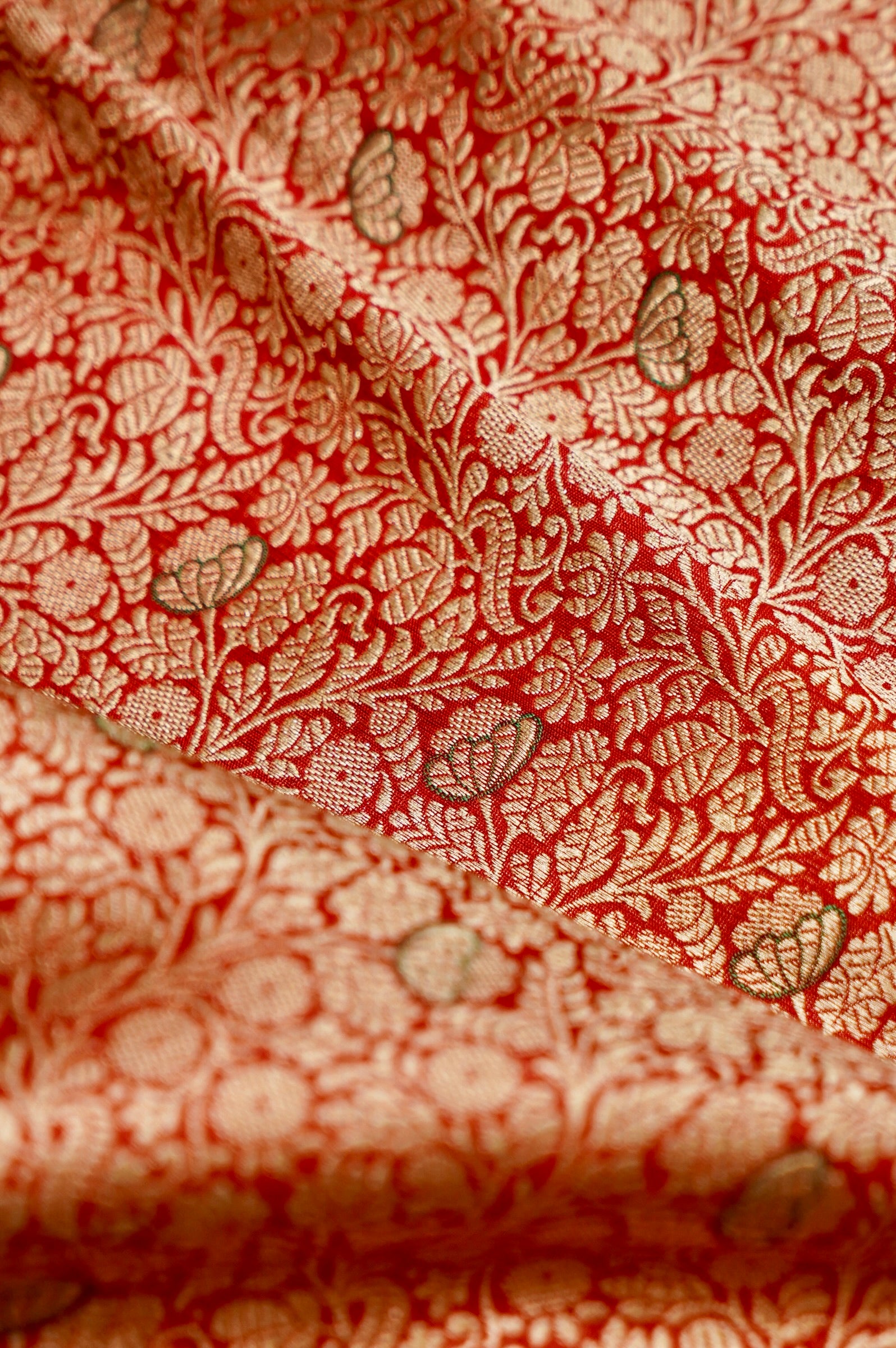 Pure Brocade Banarasi Bud Jaal Fabric in Red - Khinkhwab