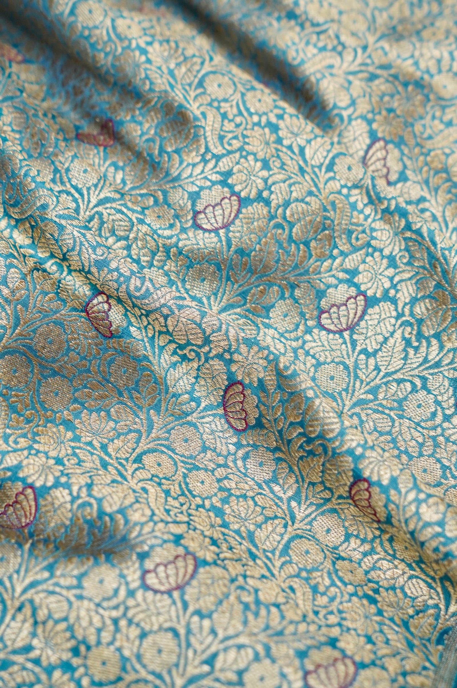 Pure Brocade Banarasi Bud Jaal Fabric in Blue - Khinkhwab