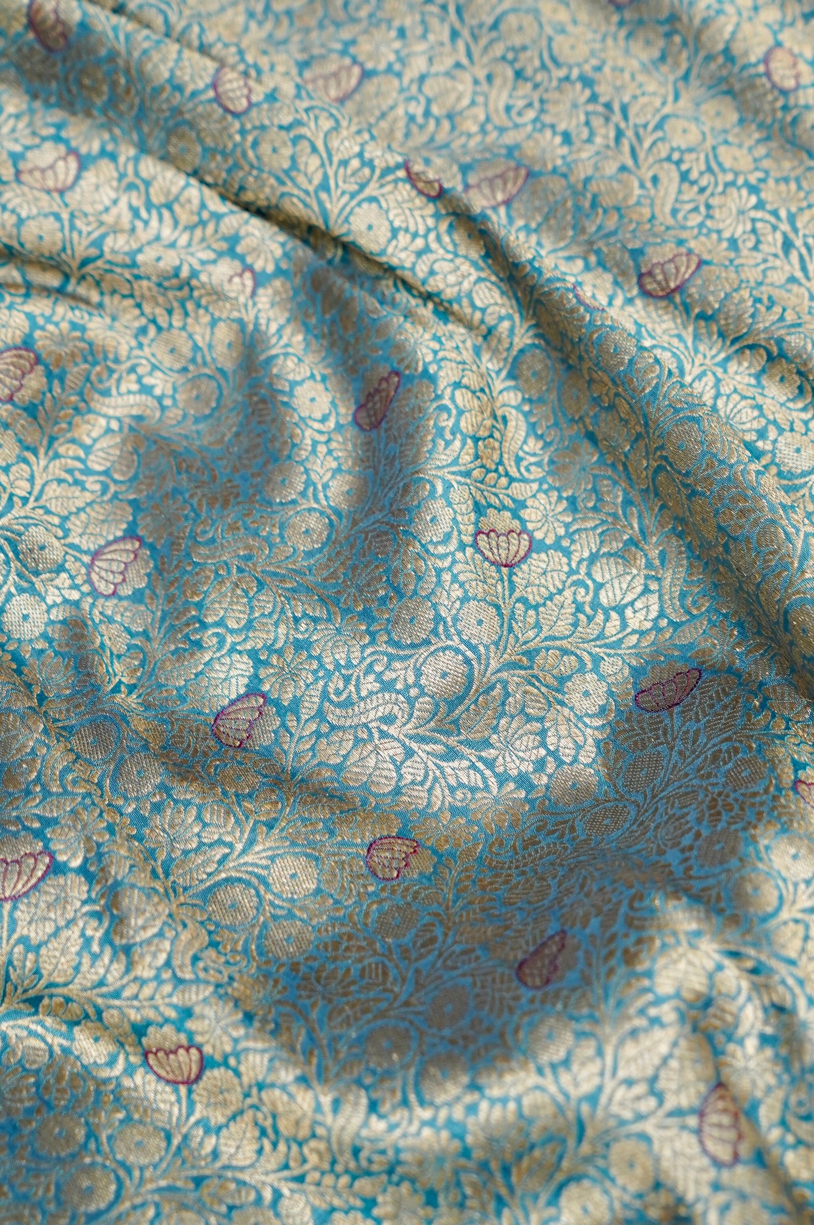 Pure Brocade Banarasi Bud Jaal Fabric in Blue - Khinkhwab