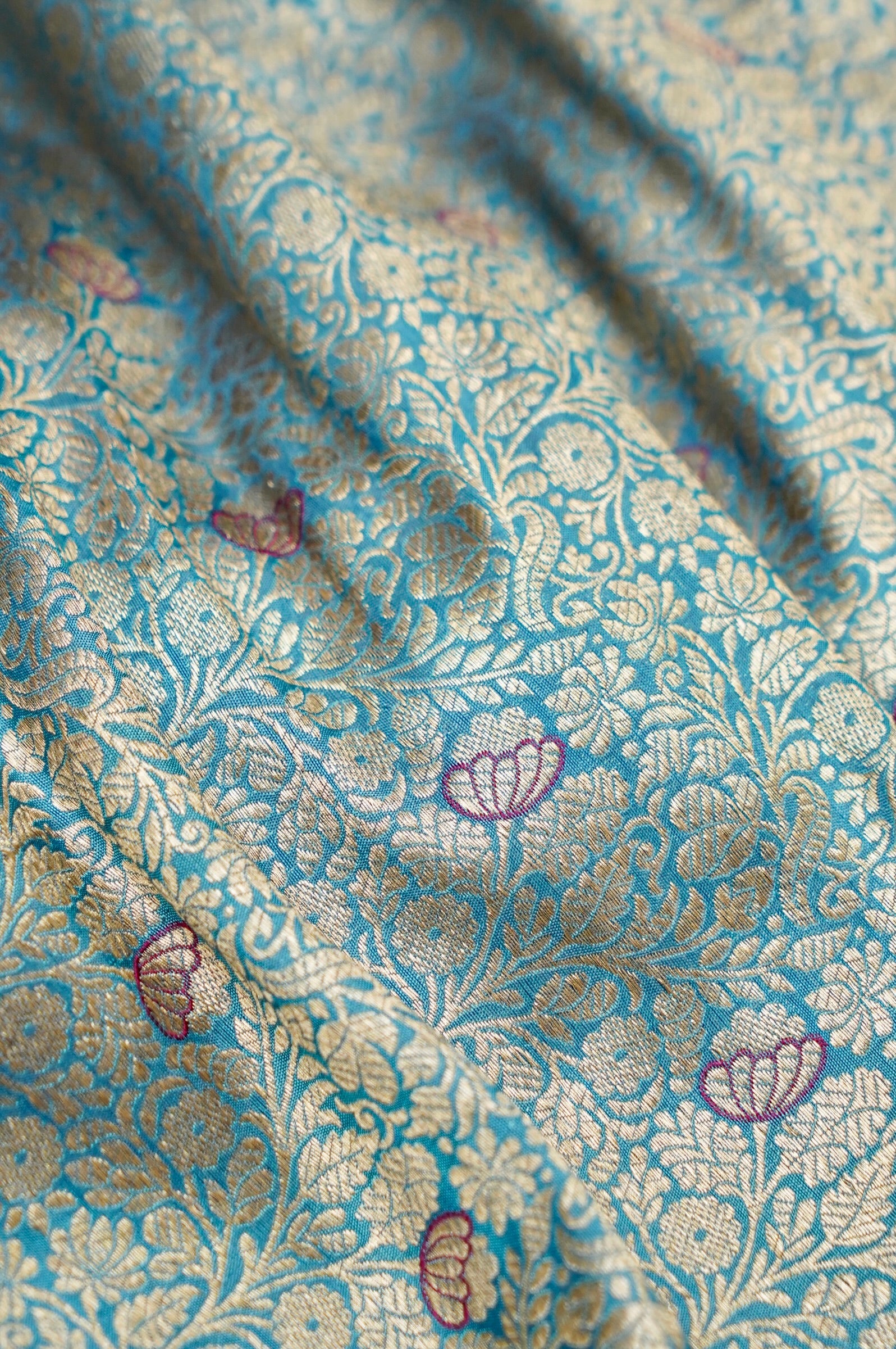 Pure Brocade Banarasi Bud Jaal Fabric in Blue - Khinkhwab
