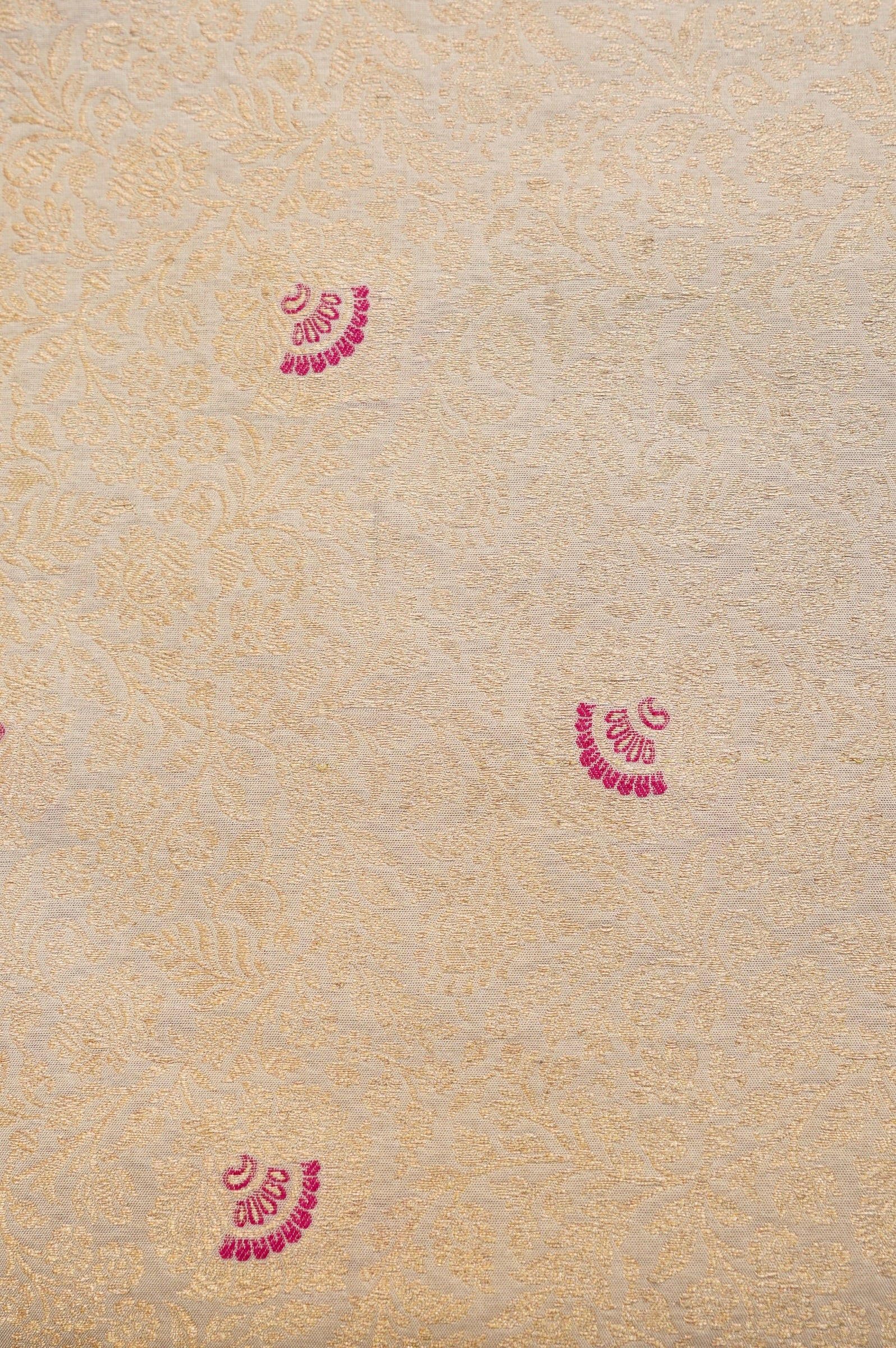 Pure Brocade Banarasi Fan Booti Fabric in White - Khinkhwab
