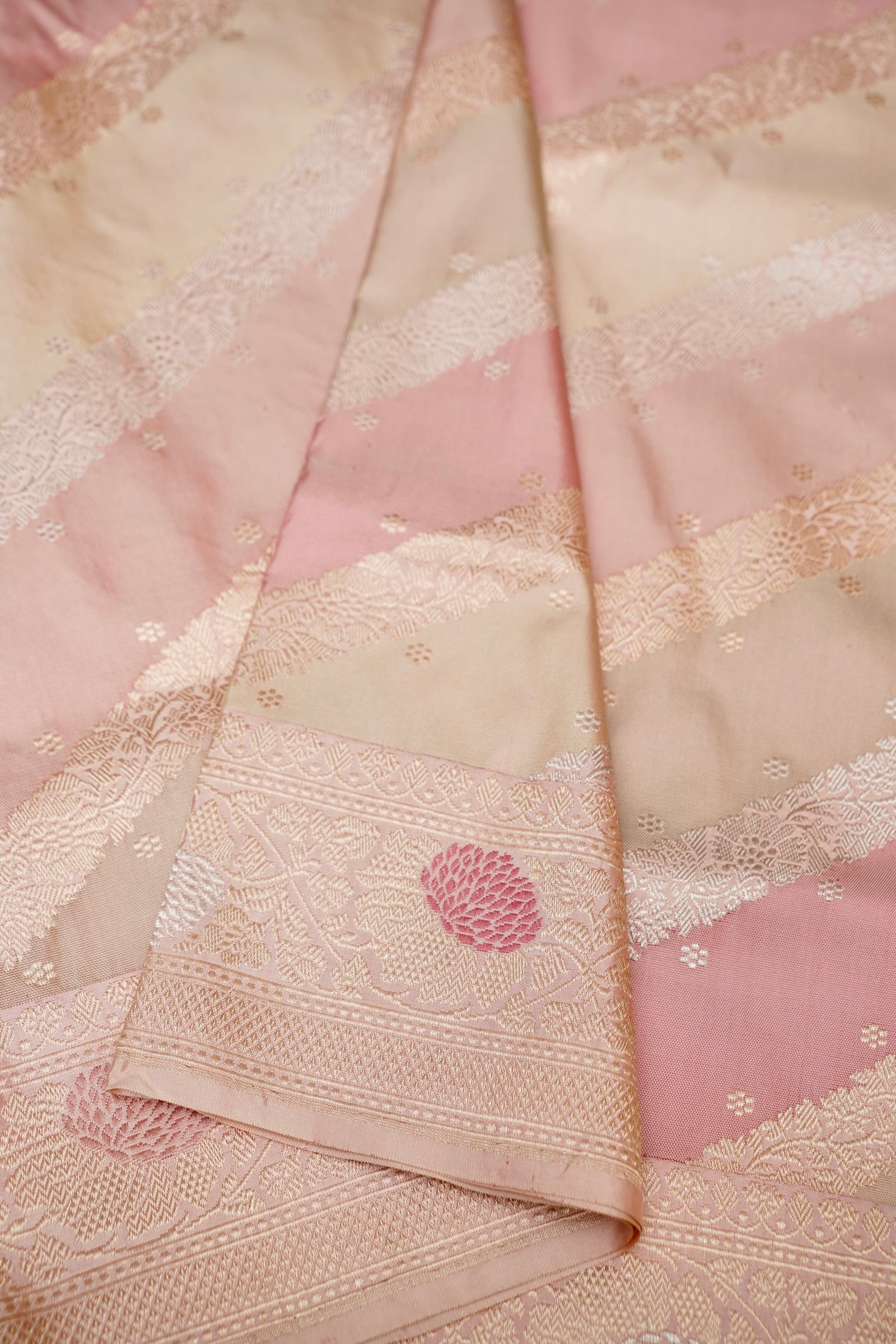 Banarasi Rangkat Katan Kadwa Handloom Saree in Pink Beige - Khinkhwab