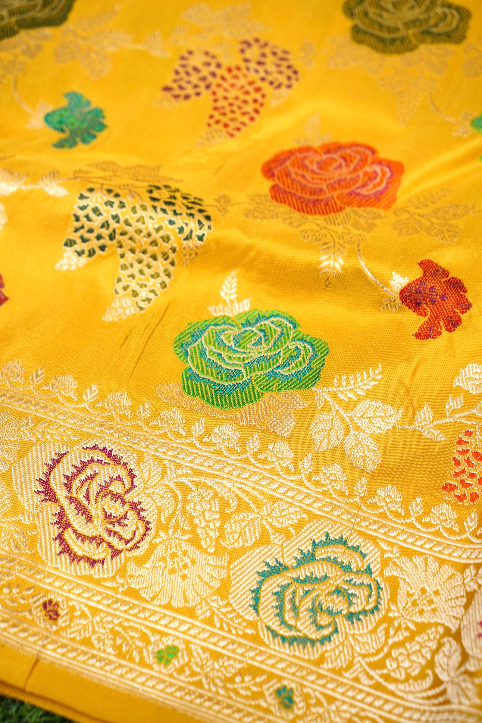 Banarasi Katan Silk Kadwa Handloom Saree in Mustard - Khinkhwab