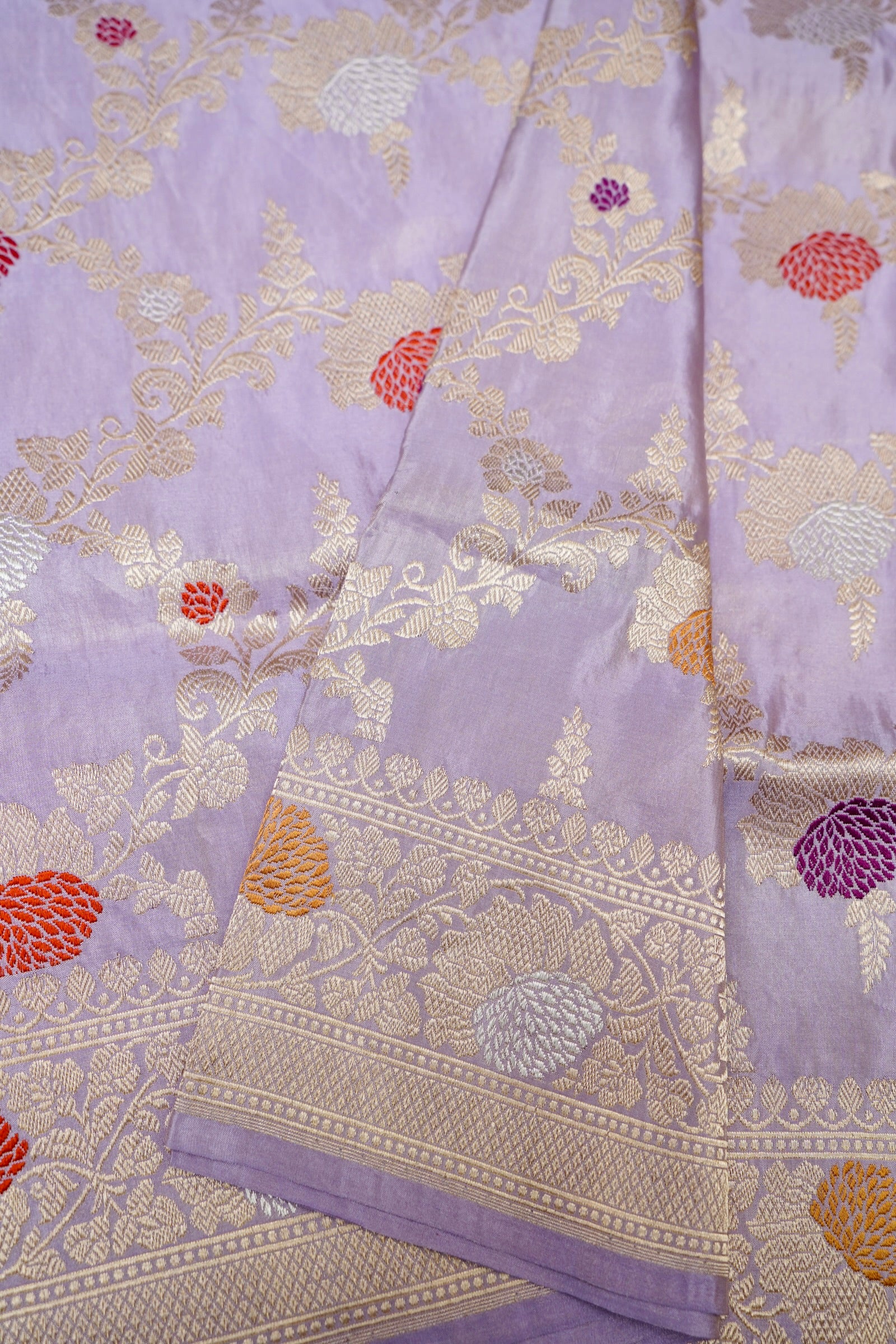 Handloom Kadwa Katan by Tissue Silk Banarasi Saree in Lavender - Khinkhwab