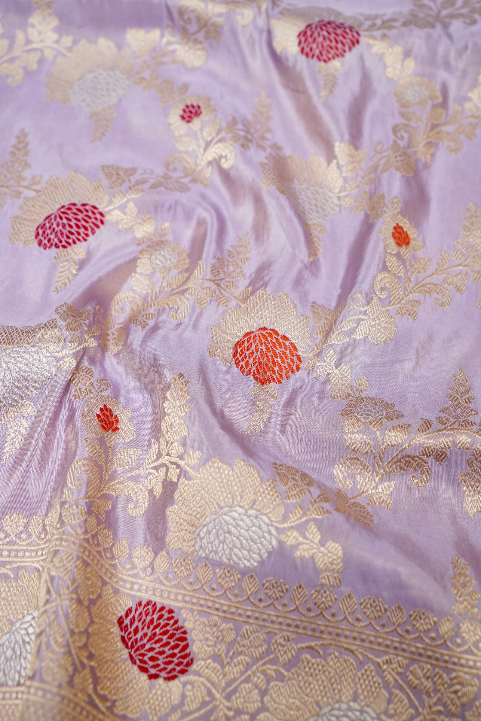 Handloom Kadwa Katan by Tissue Silk Banarasi Saree in Lavender - Khinkhwab