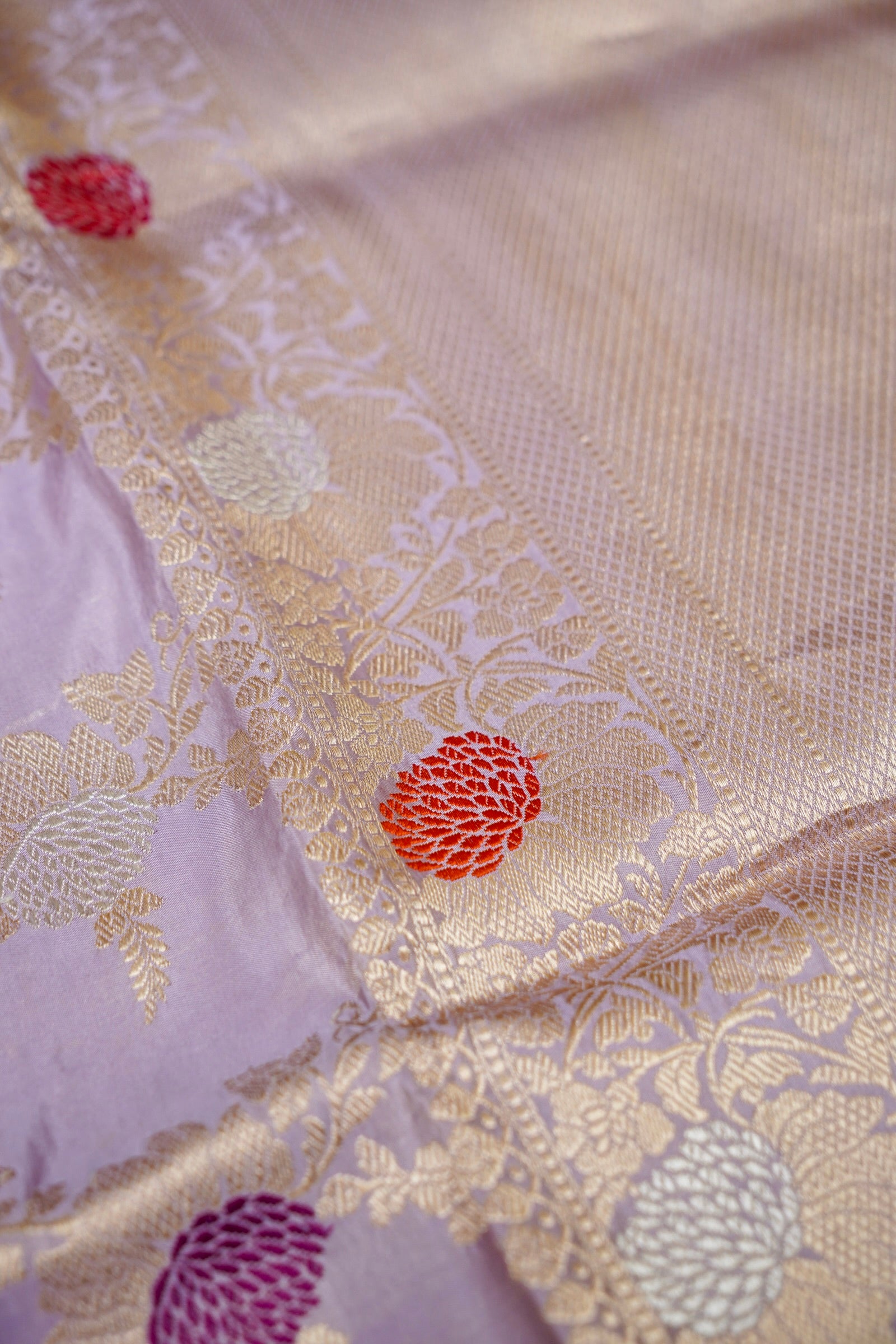 Handloom Kadwa Katan by Tissue Silk Banarasi Saree in Lavender - Khinkhwab