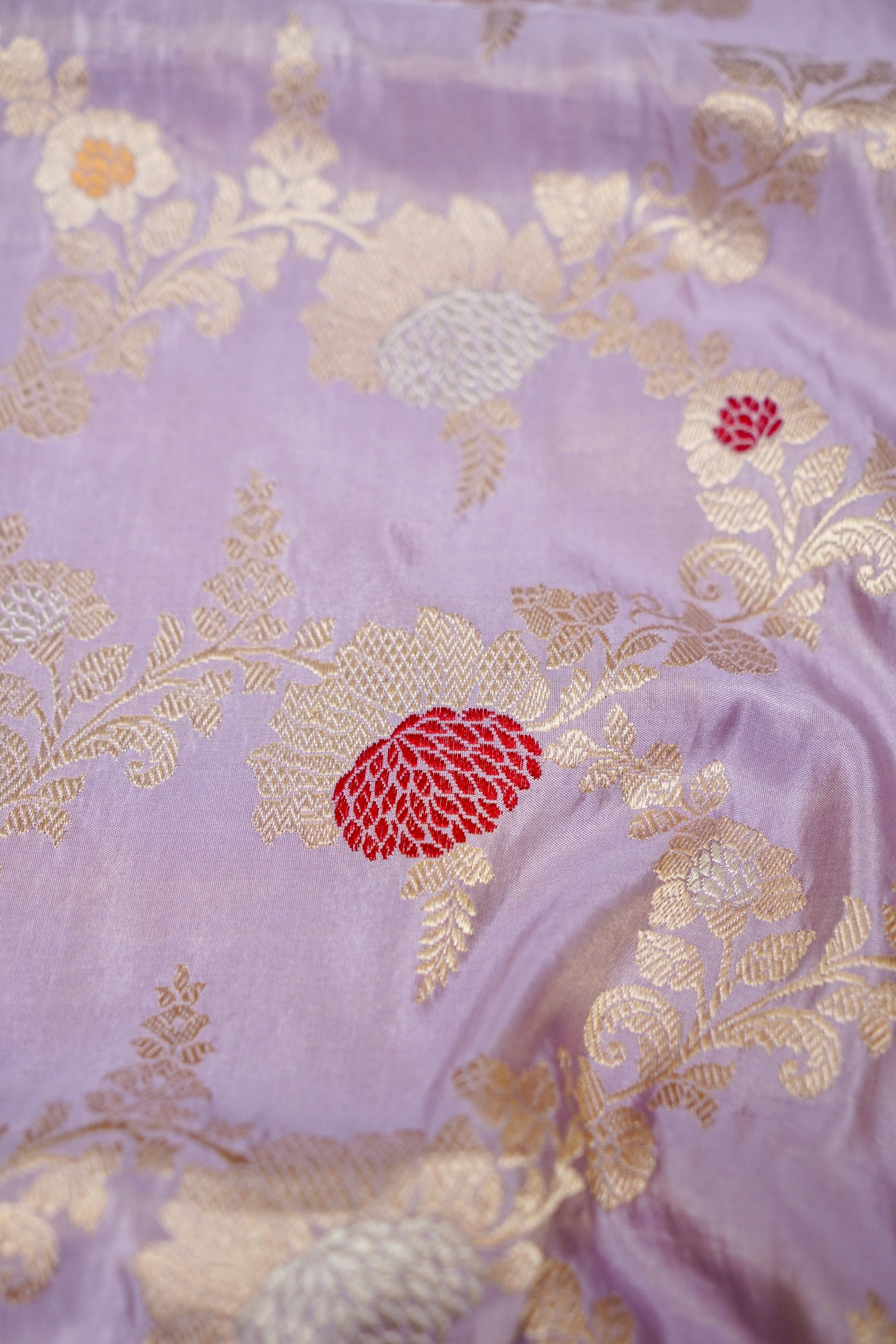 Handloom Kadwa Katan by Tissue Silk Banarasi Saree in Lavender - Khinkhwab