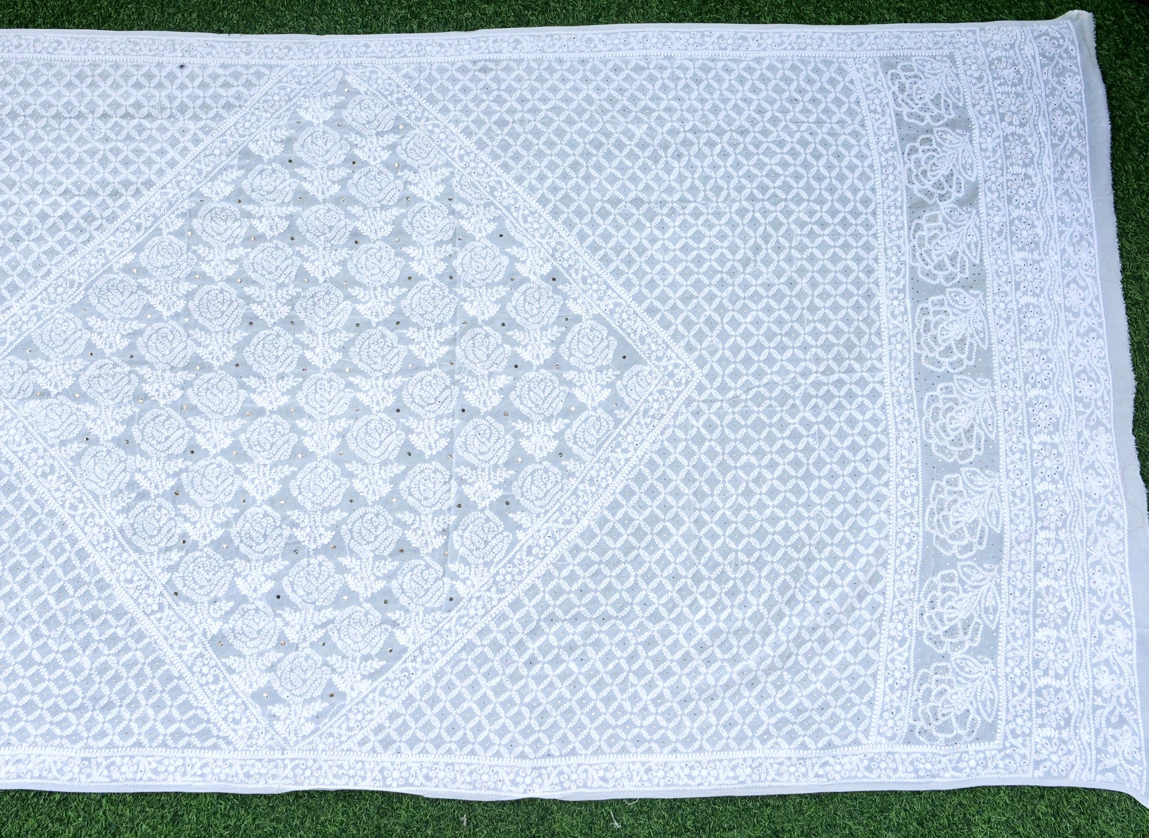 Pure Georgette Chikankari Mukaish Dupatta in White