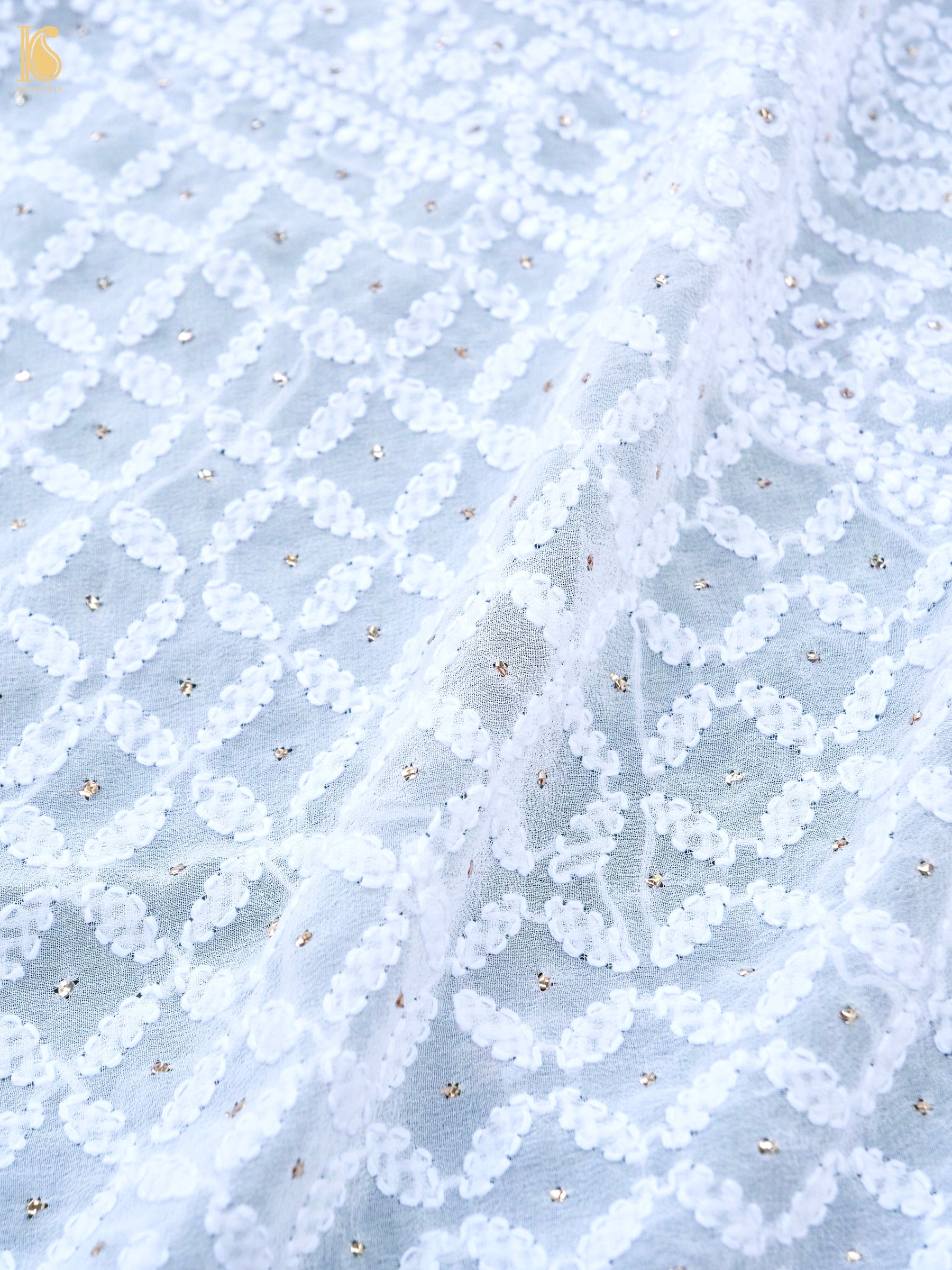 Pure Georgette Chikankari Mukaish Dupatta in White
