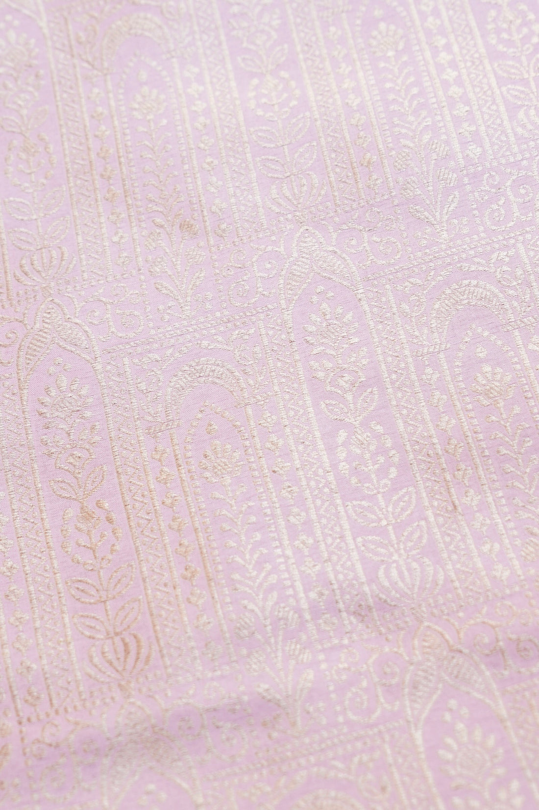 Pure Brocade Banarasi Vertical Jaal Fabric in Pink - Khinkhwab