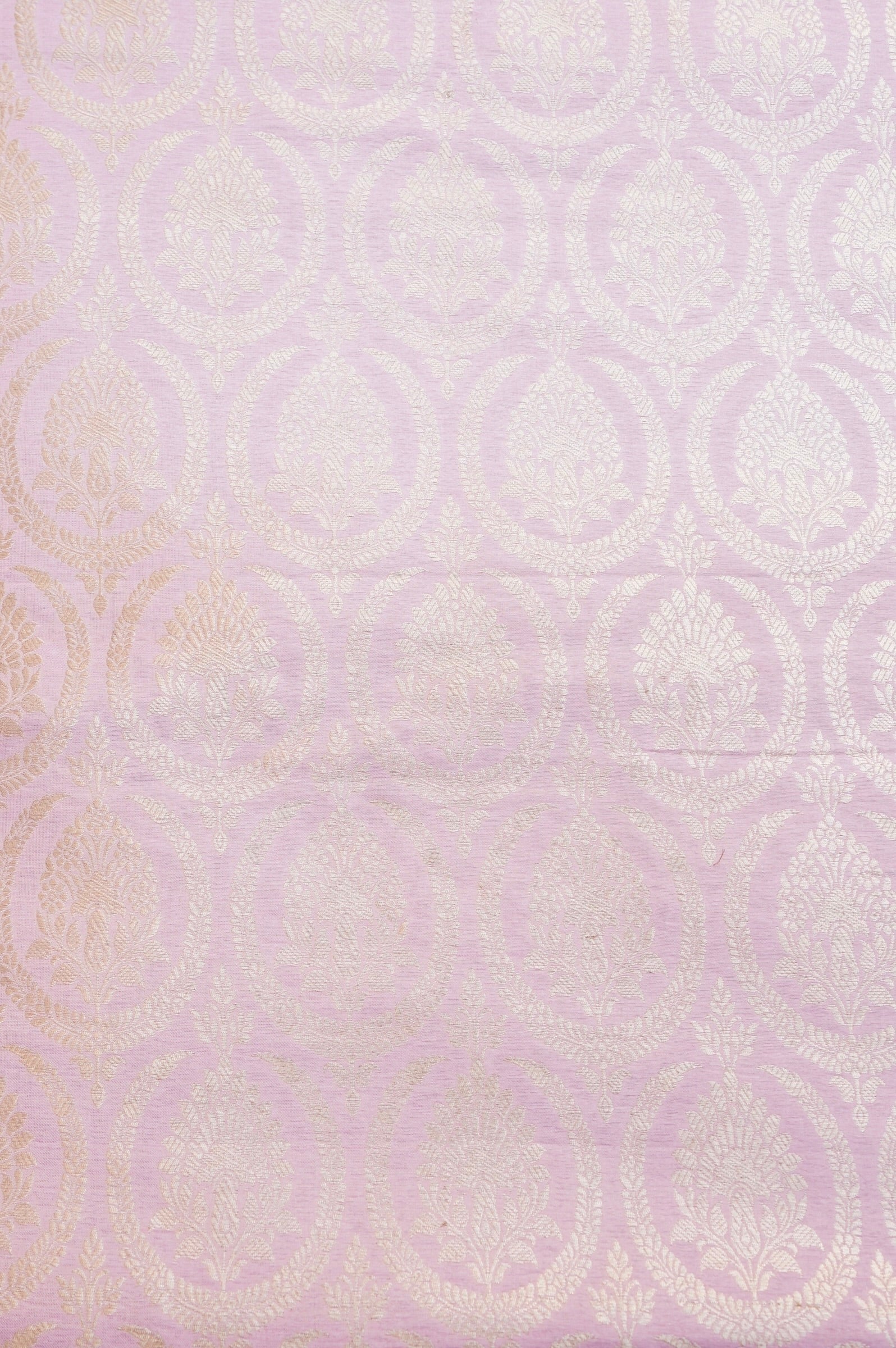 Pure Brocade Banarasi Medallion Jaal Fabric in Pink - Khinkhwab