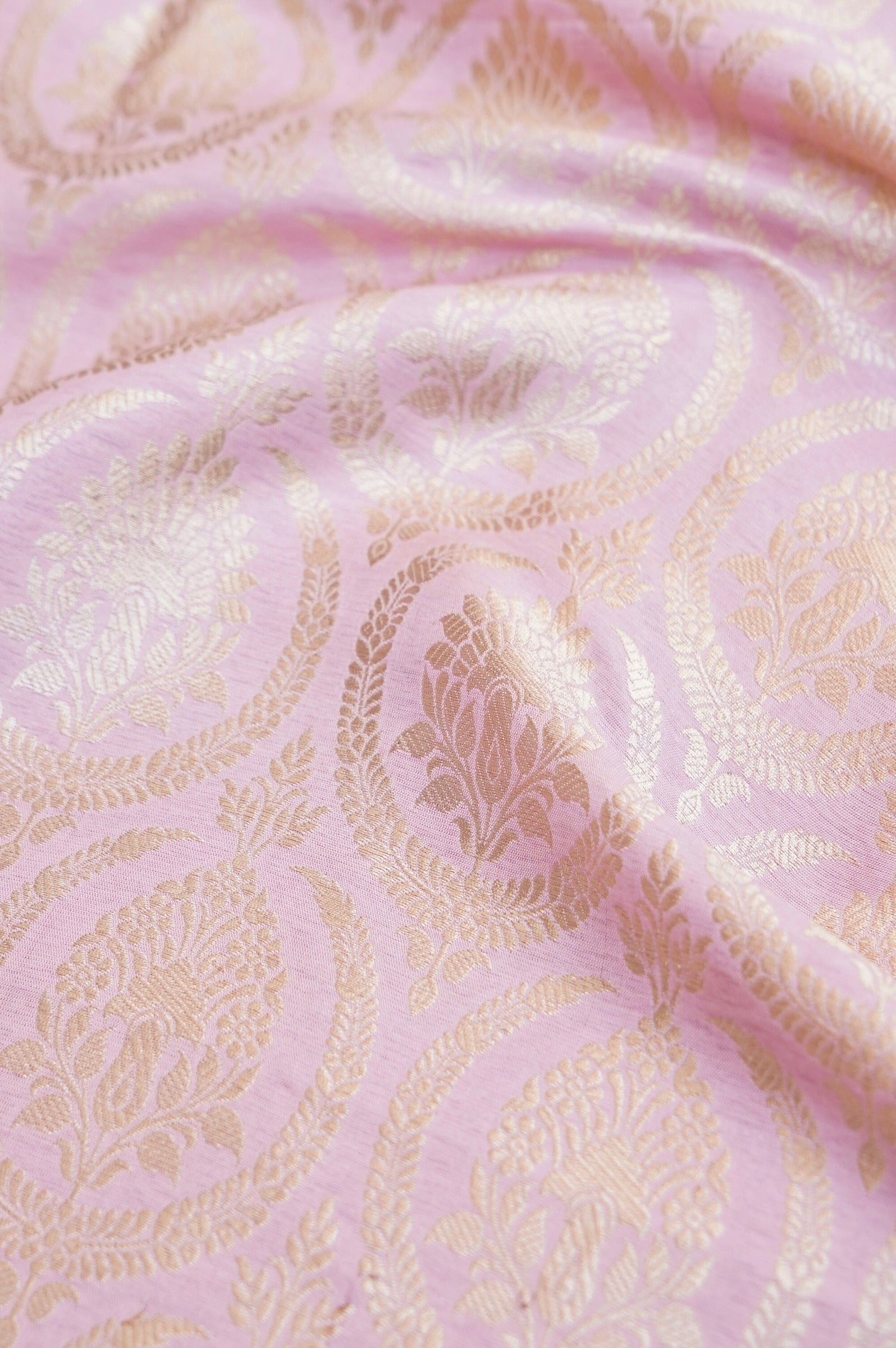 Pure Brocade Banarasi Medallion Jaal Fabric in Pink - Khinkhwab