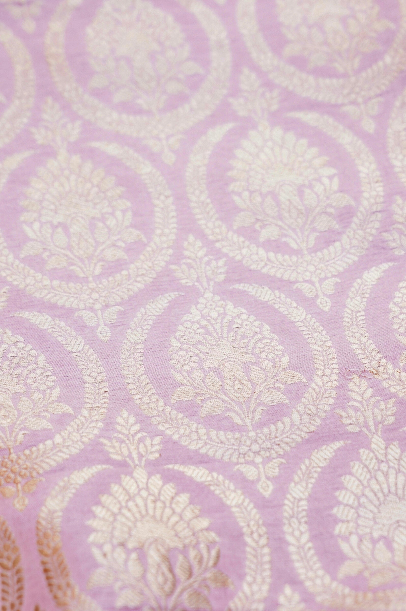 Pure Brocade Banarasi Medallion Jaal Fabric in Pink - Khinkhwab