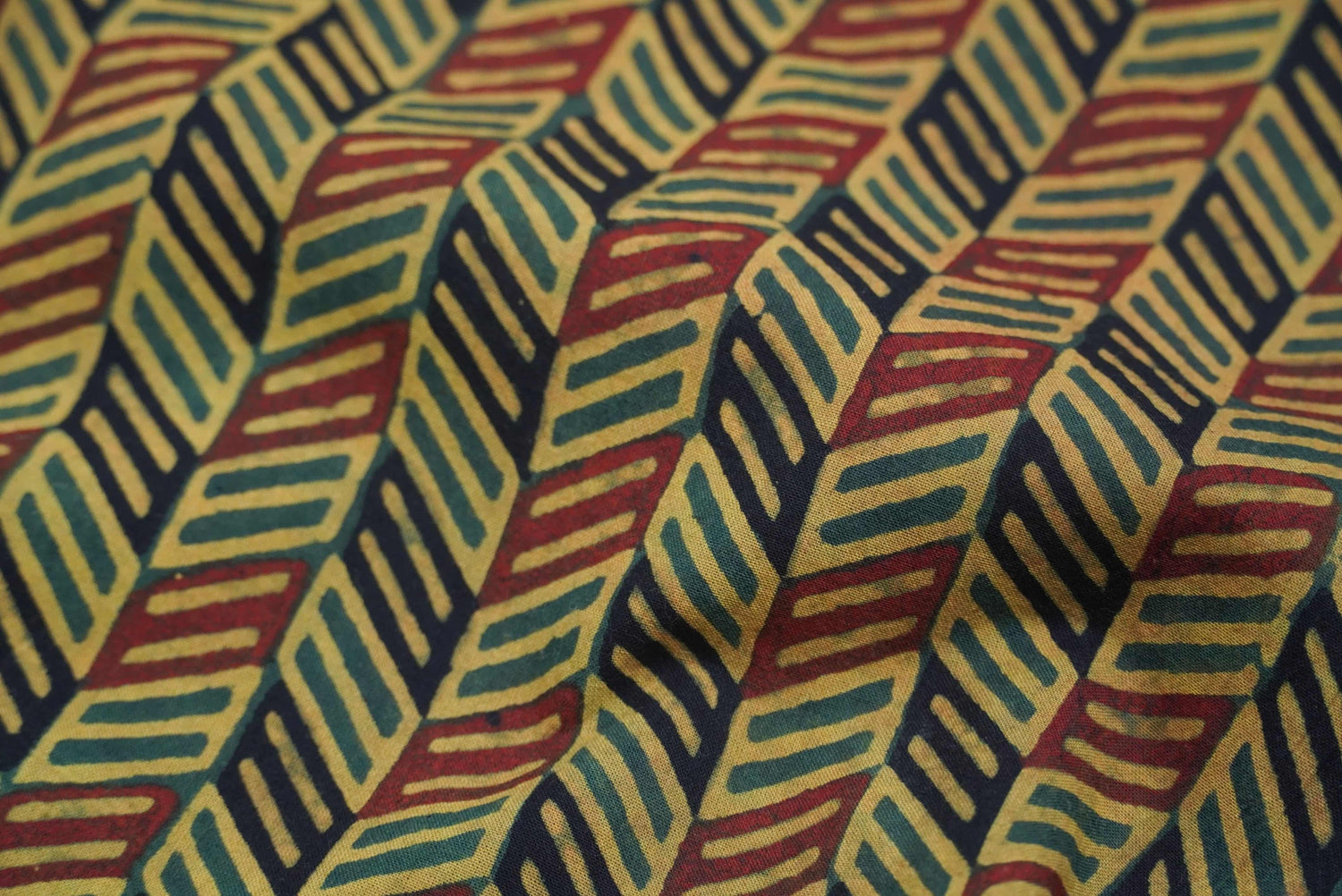 Mustard Hand Block Ajrakh Cotton Fabric