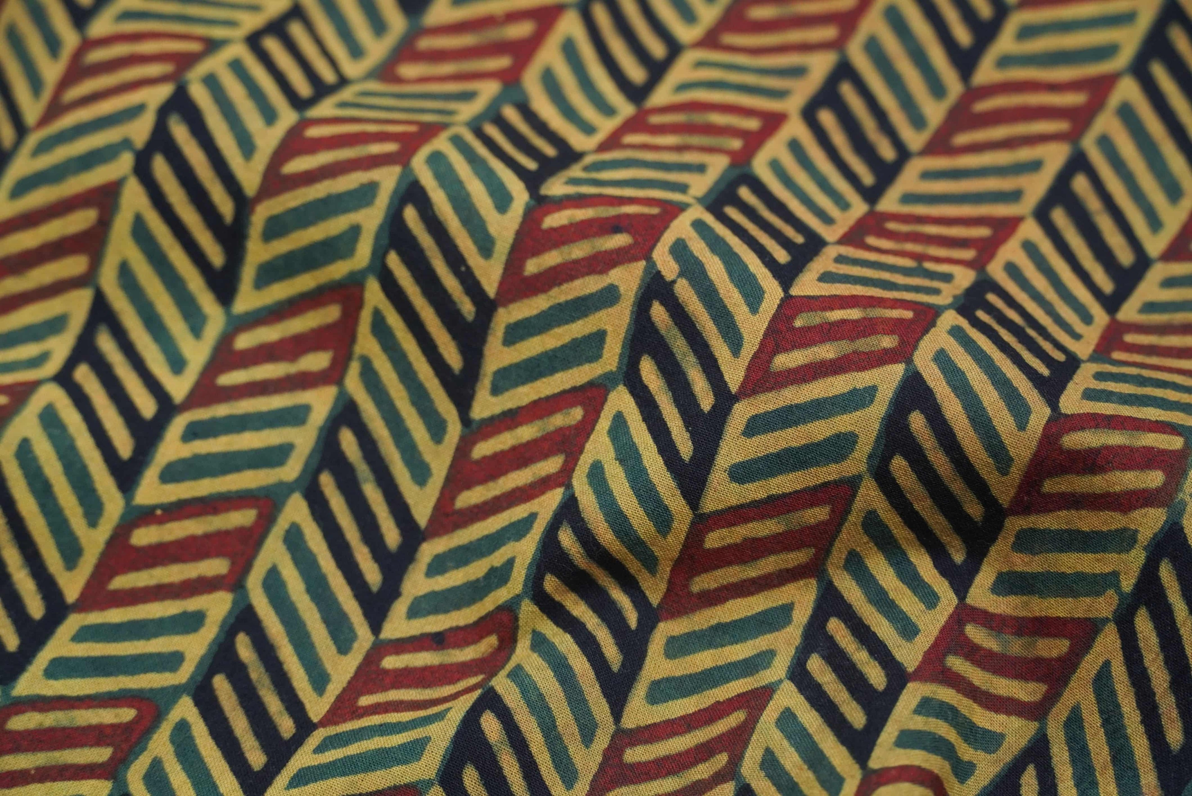 Mustard Hand Block Ajrakh Cotton Fabric