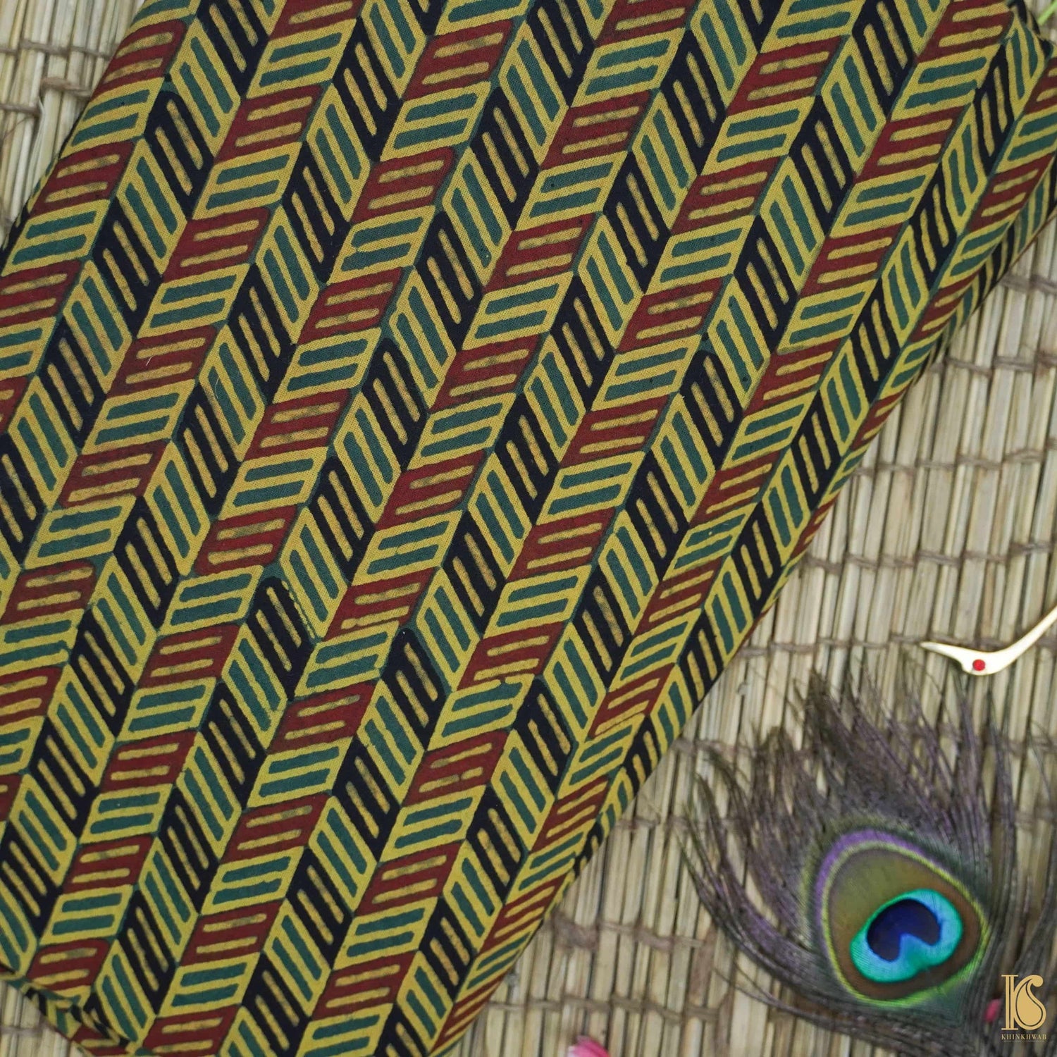 Mustard Hand Block Ajrakh Cotton Fabric