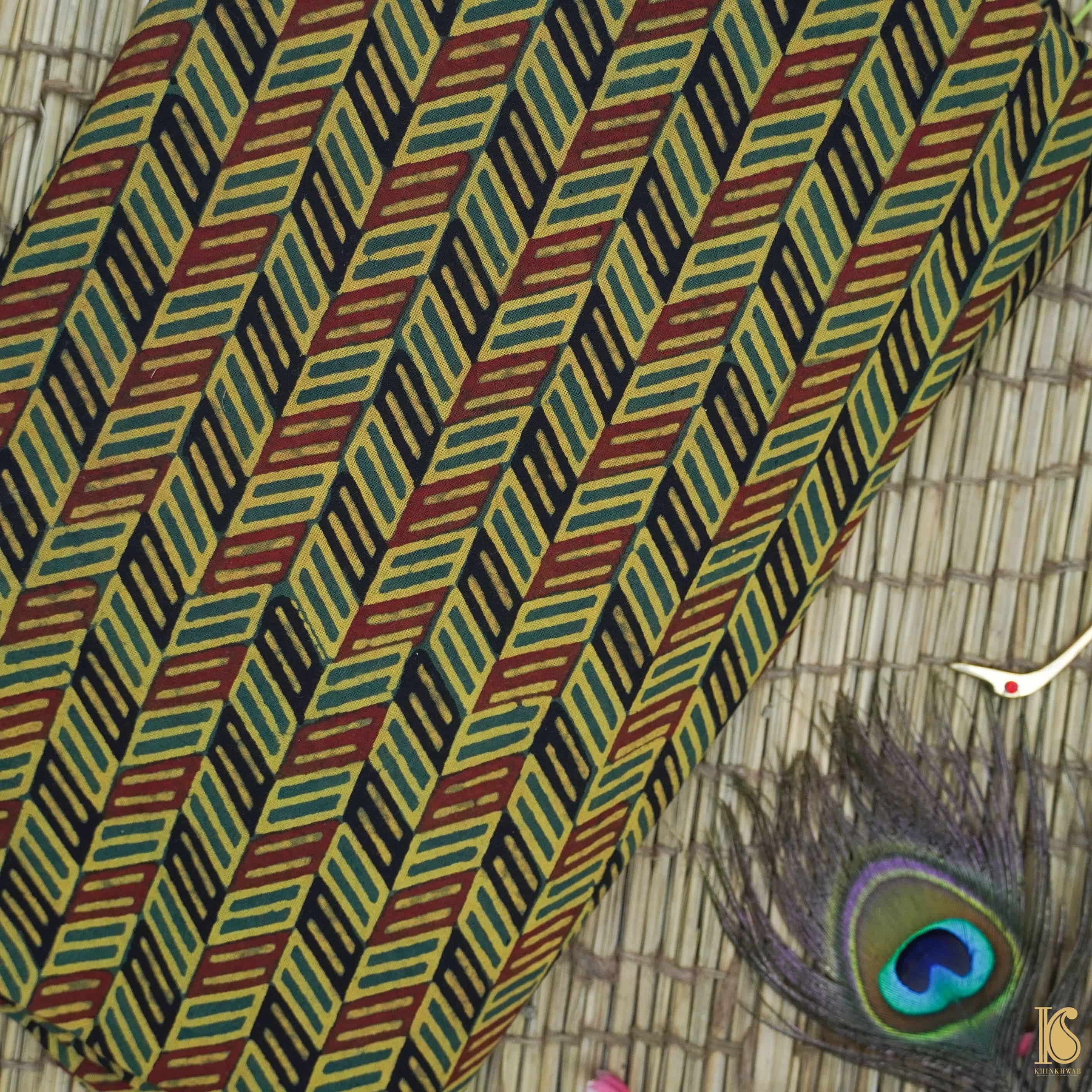 Mustard Hand Block Ajrakh Cotton Fabric