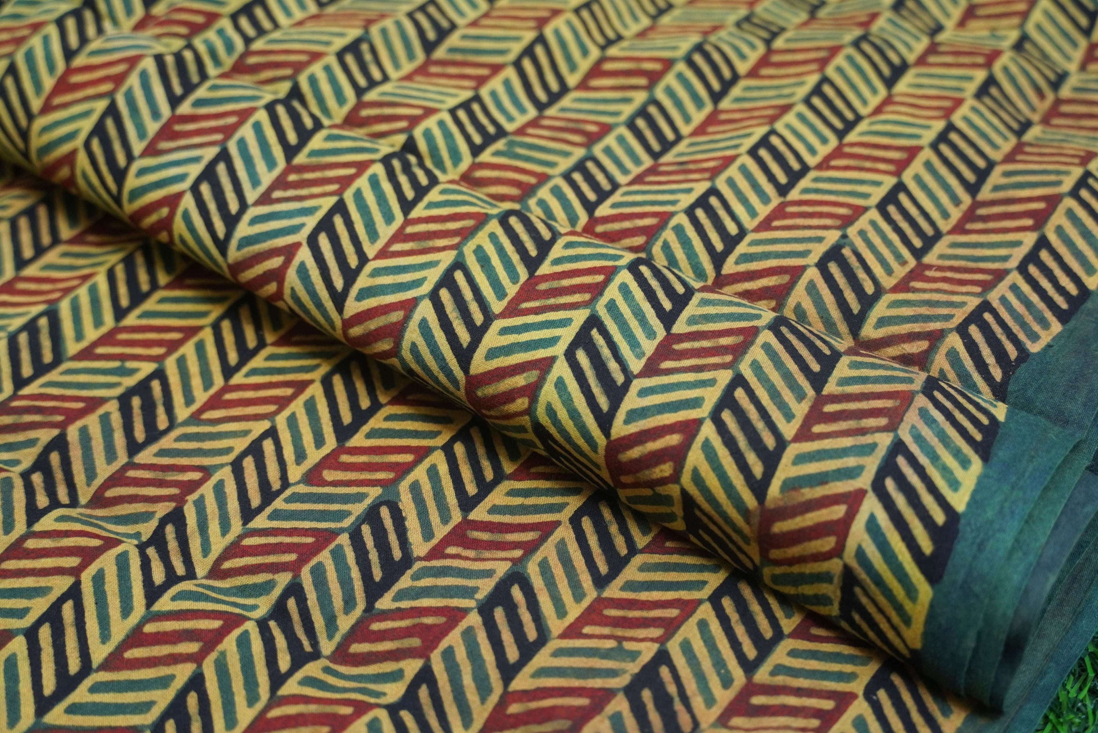 Mustard Hand Block Ajrakh Cotton Fabric