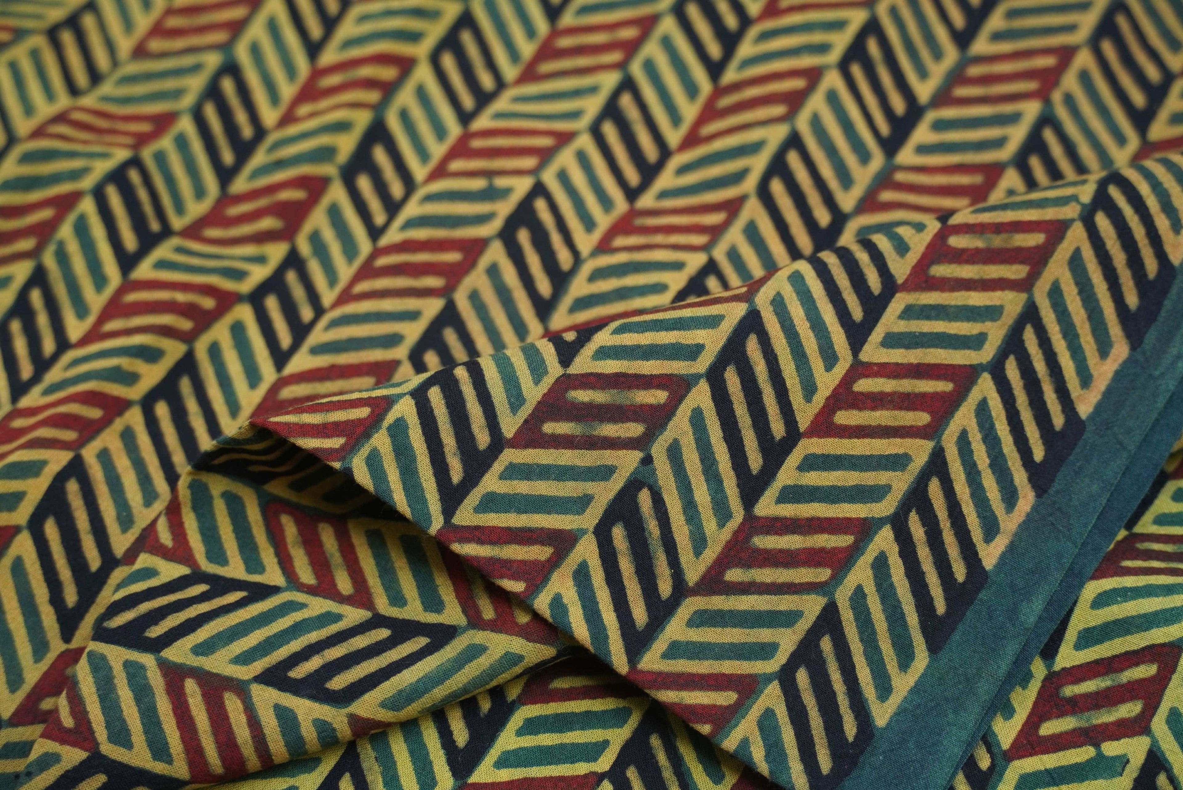 Mustard Hand Block Ajrakh Cotton Fabric