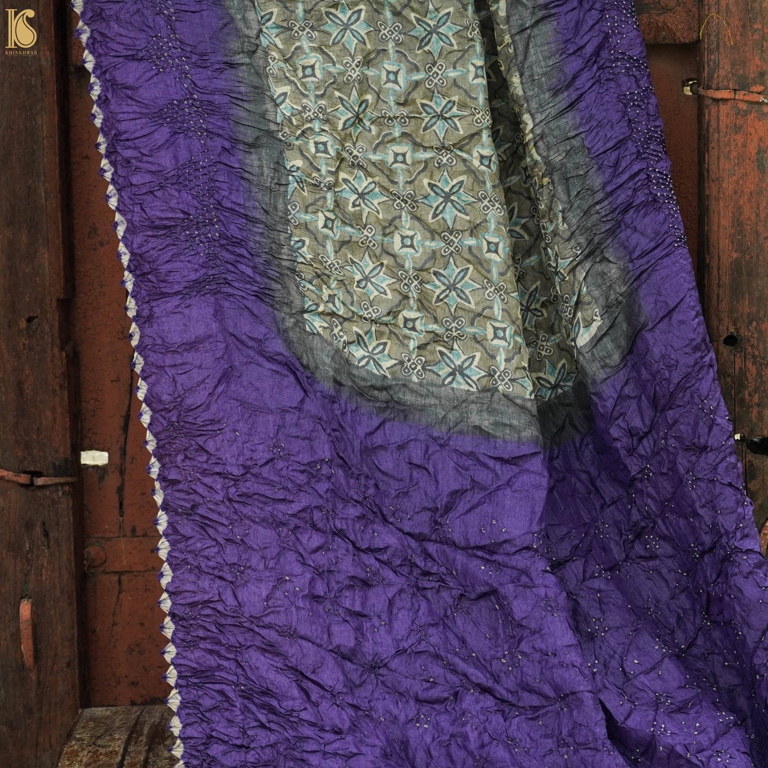 Pure Tussar Silk Saree with Bandhani & Ajrakh