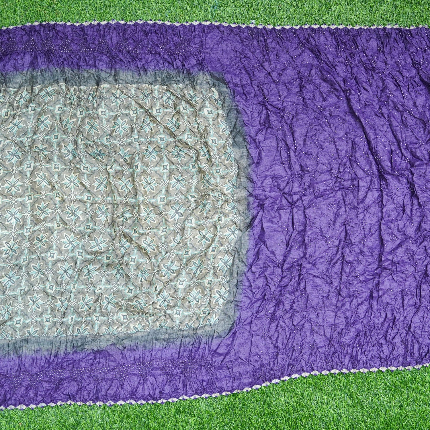 Pure Tussar Silk Saree with Bandhani & Ajrakh