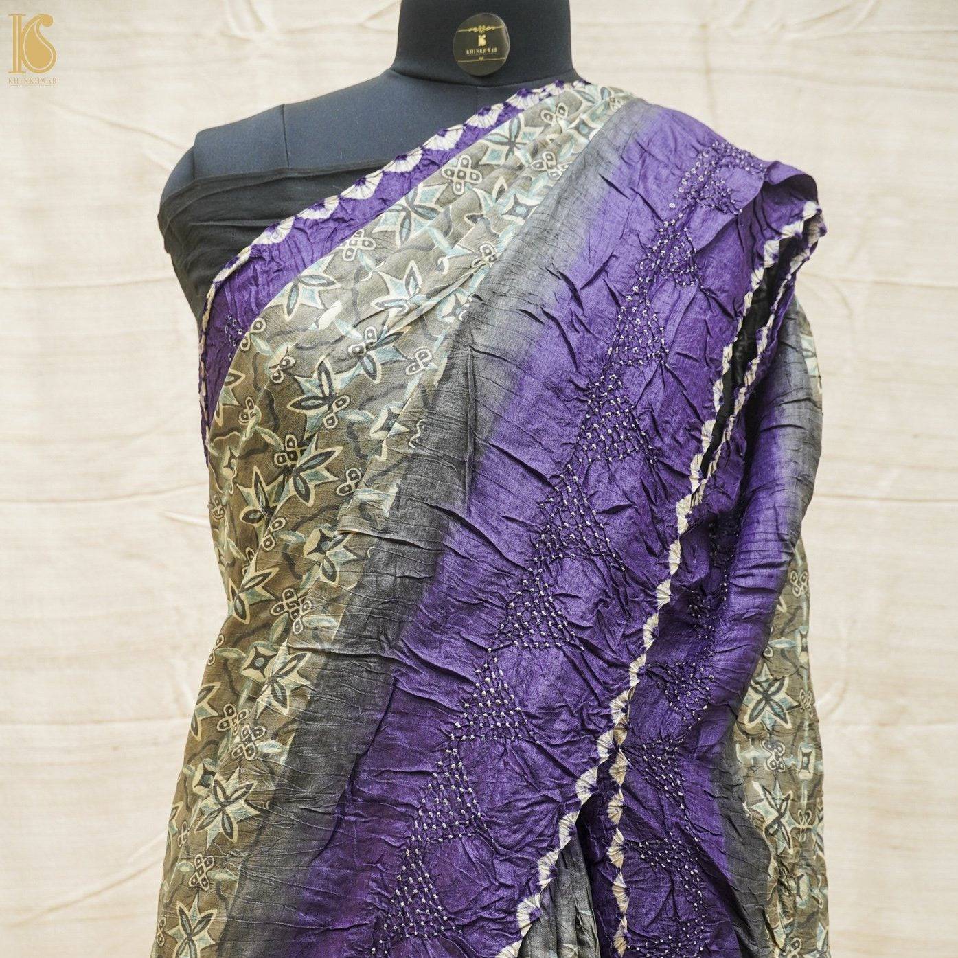 Pure Tussar Silk Saree with Bandhani & Ajrakh