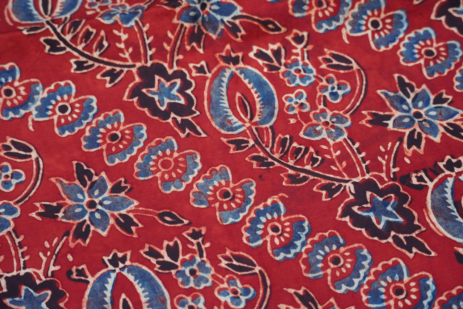 Red Hand Block Ajrakh Modal Silk Fabric