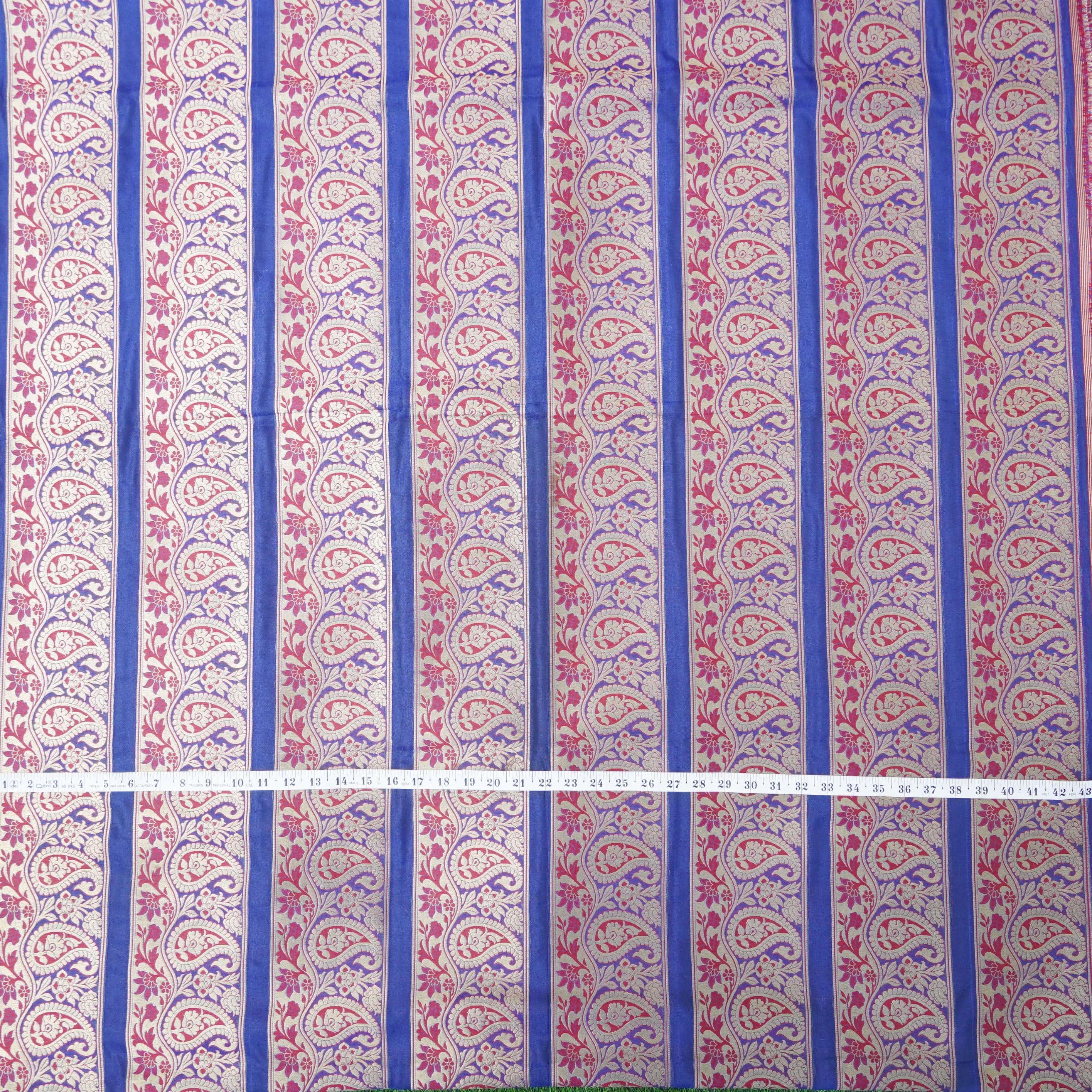 Blue Banarasi Semi Silk Border Fabric