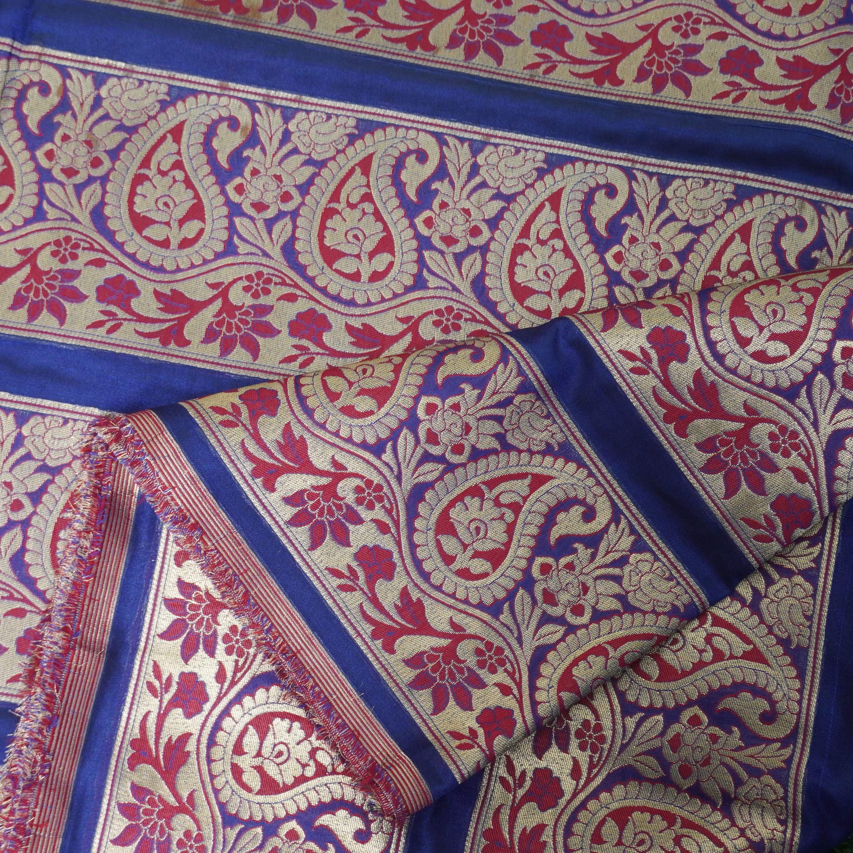 Blue Banarasi Semi Silk Border Fabric