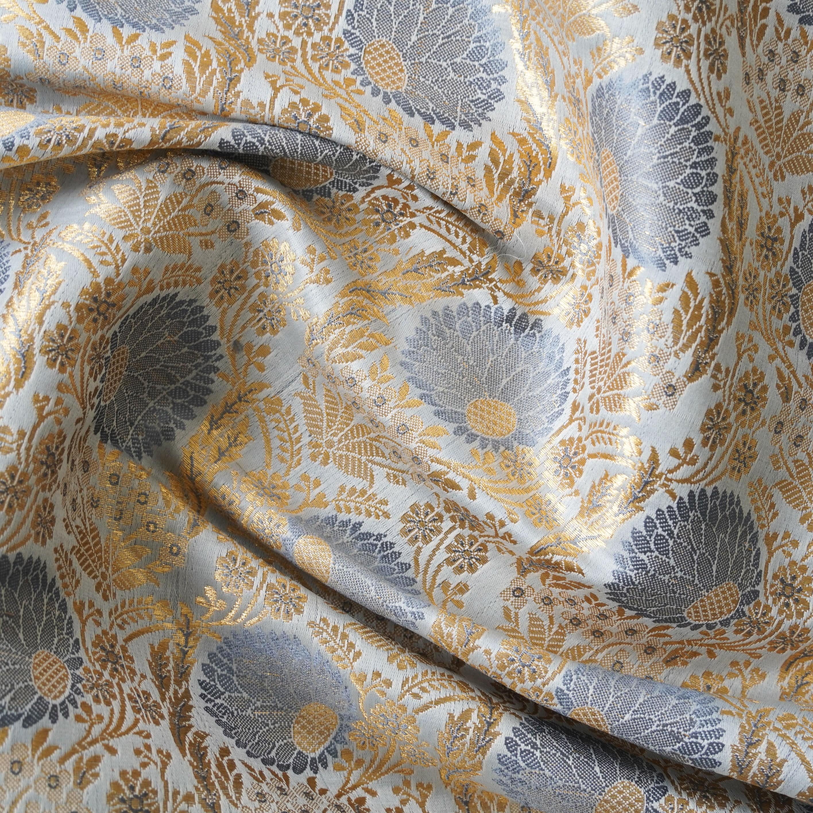 Blue Banarasi Semi Silk Fabric