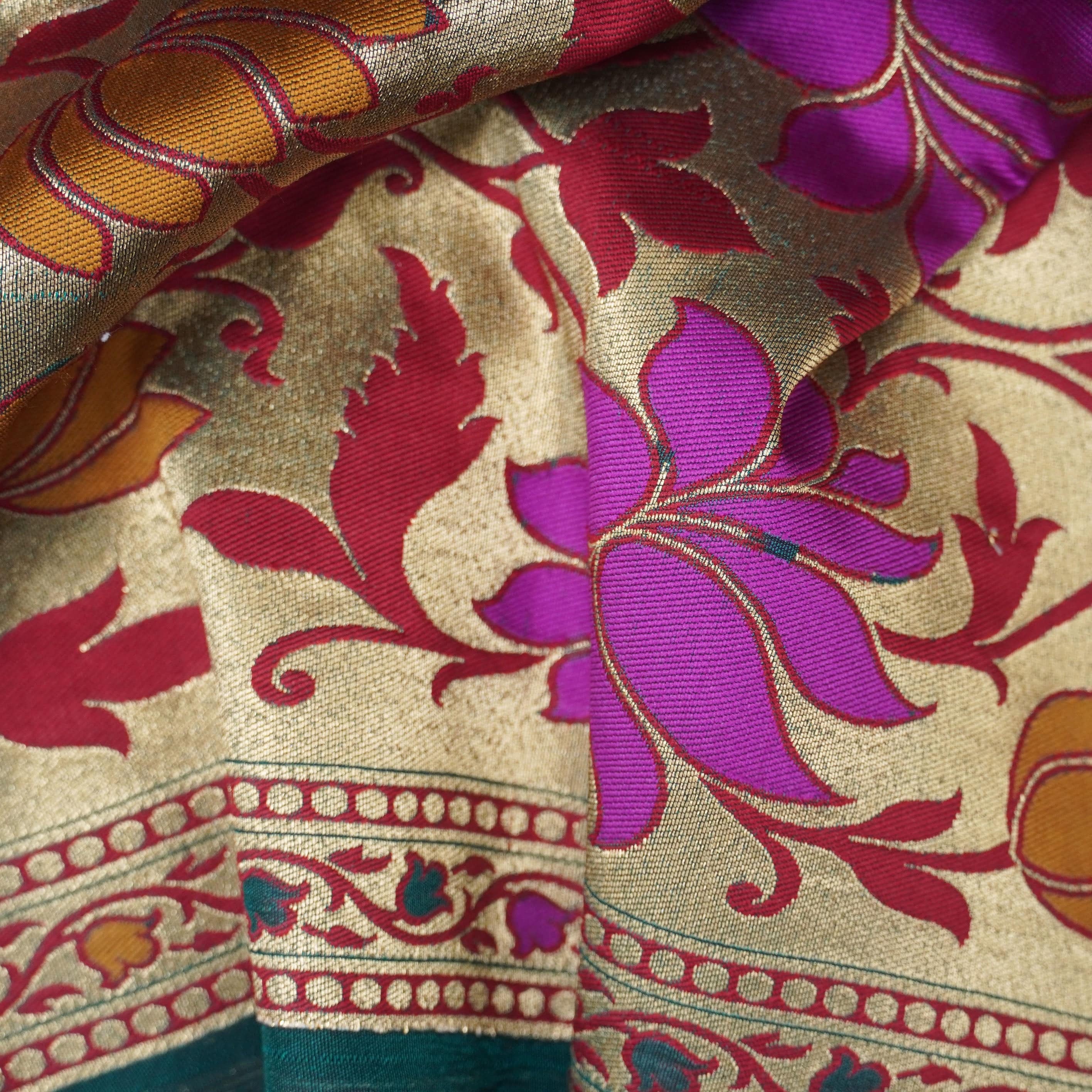 Floral Banarasi Semi Silk Border Fabric