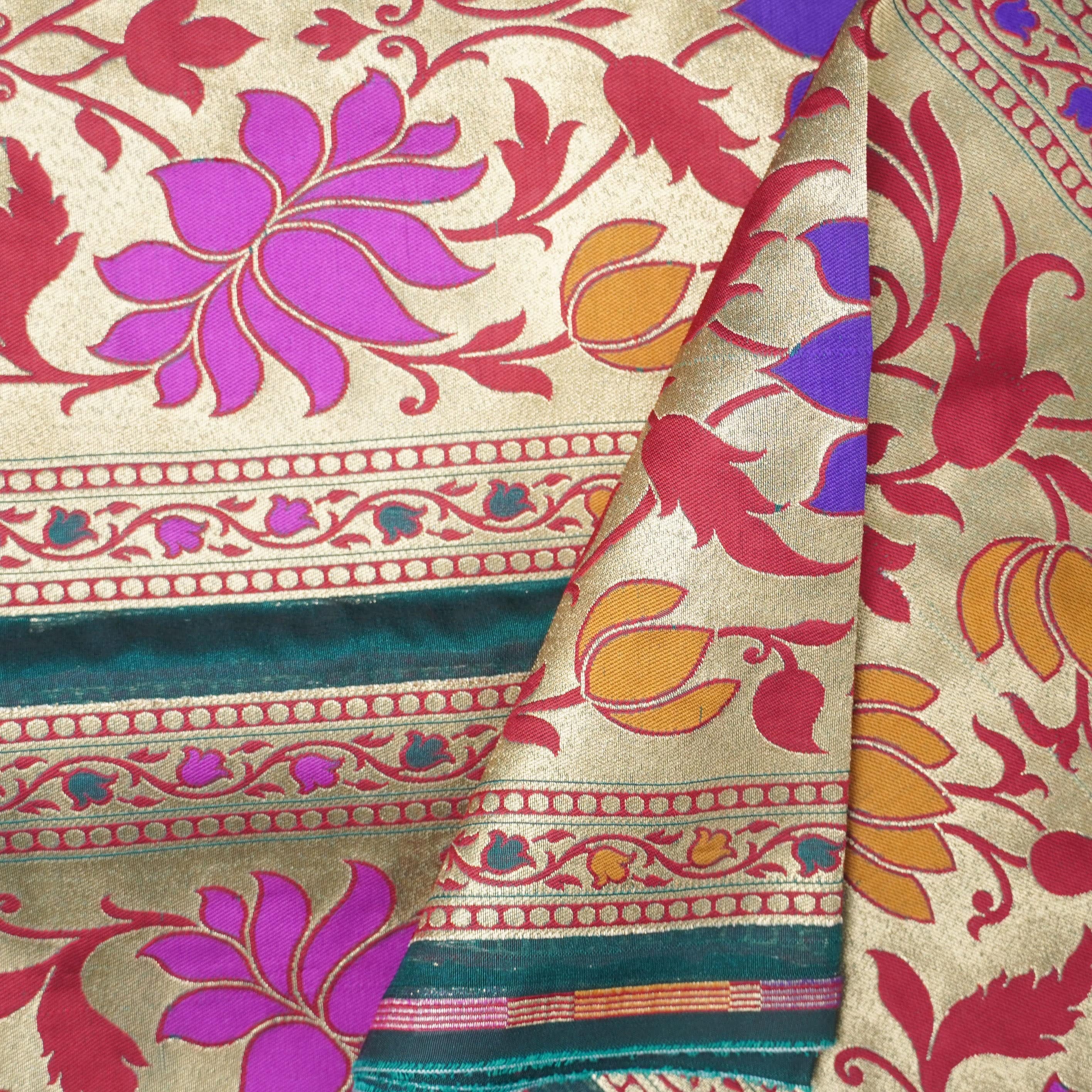 Floral Banarasi Semi Silk Border Fabric