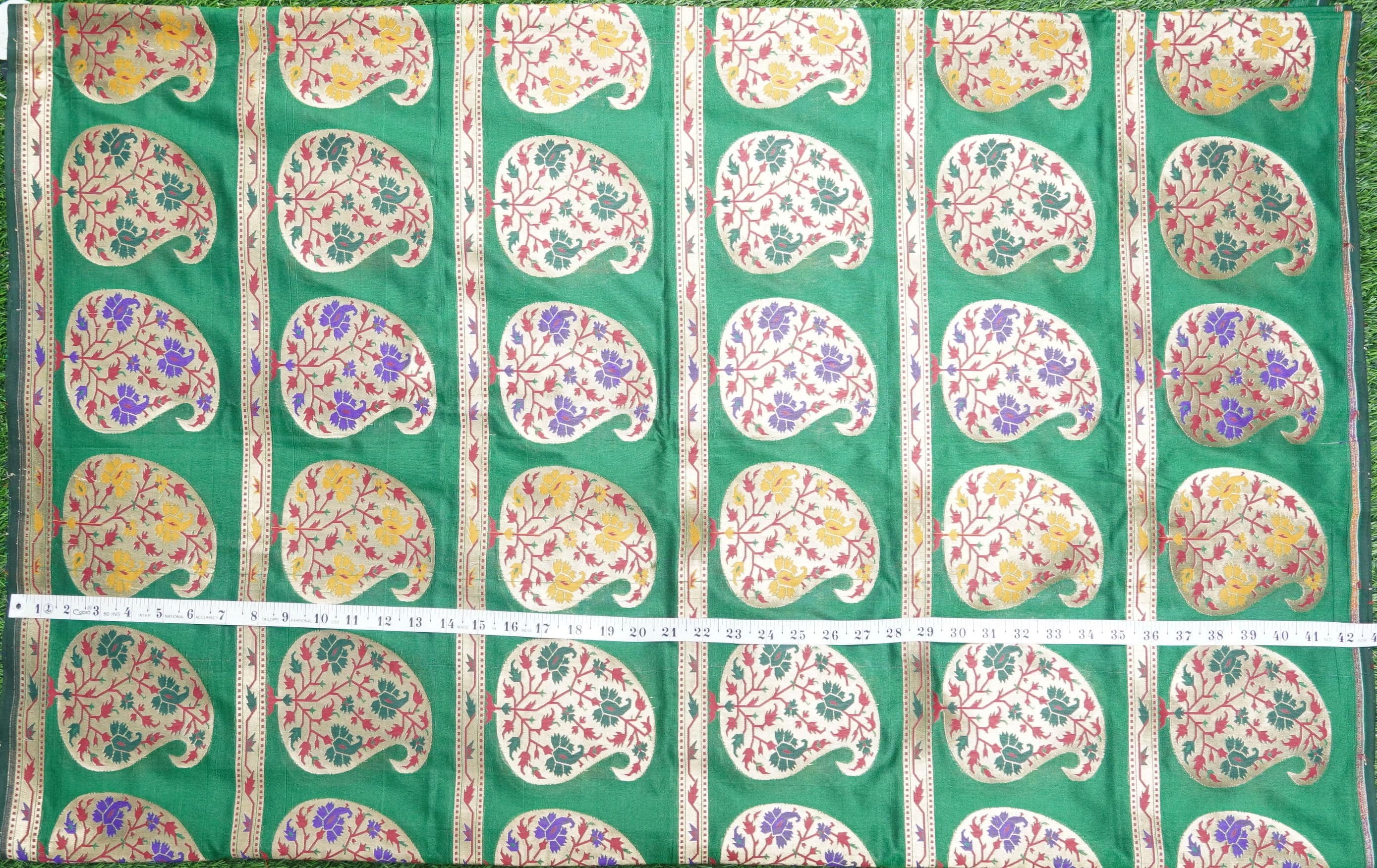 Green Banarasi Semi Silk Border Fabric