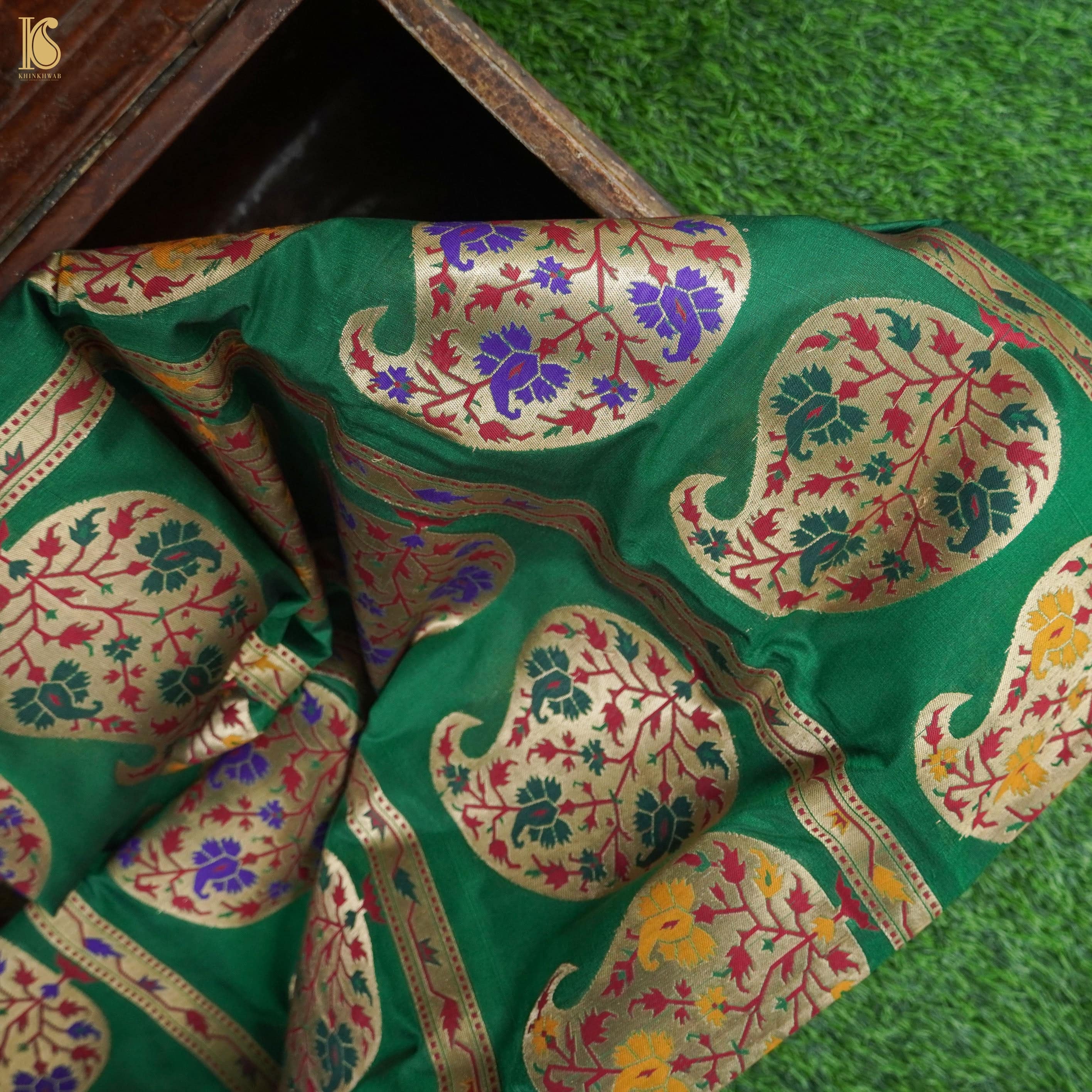Green Banarasi Semi Silk Border Fabric