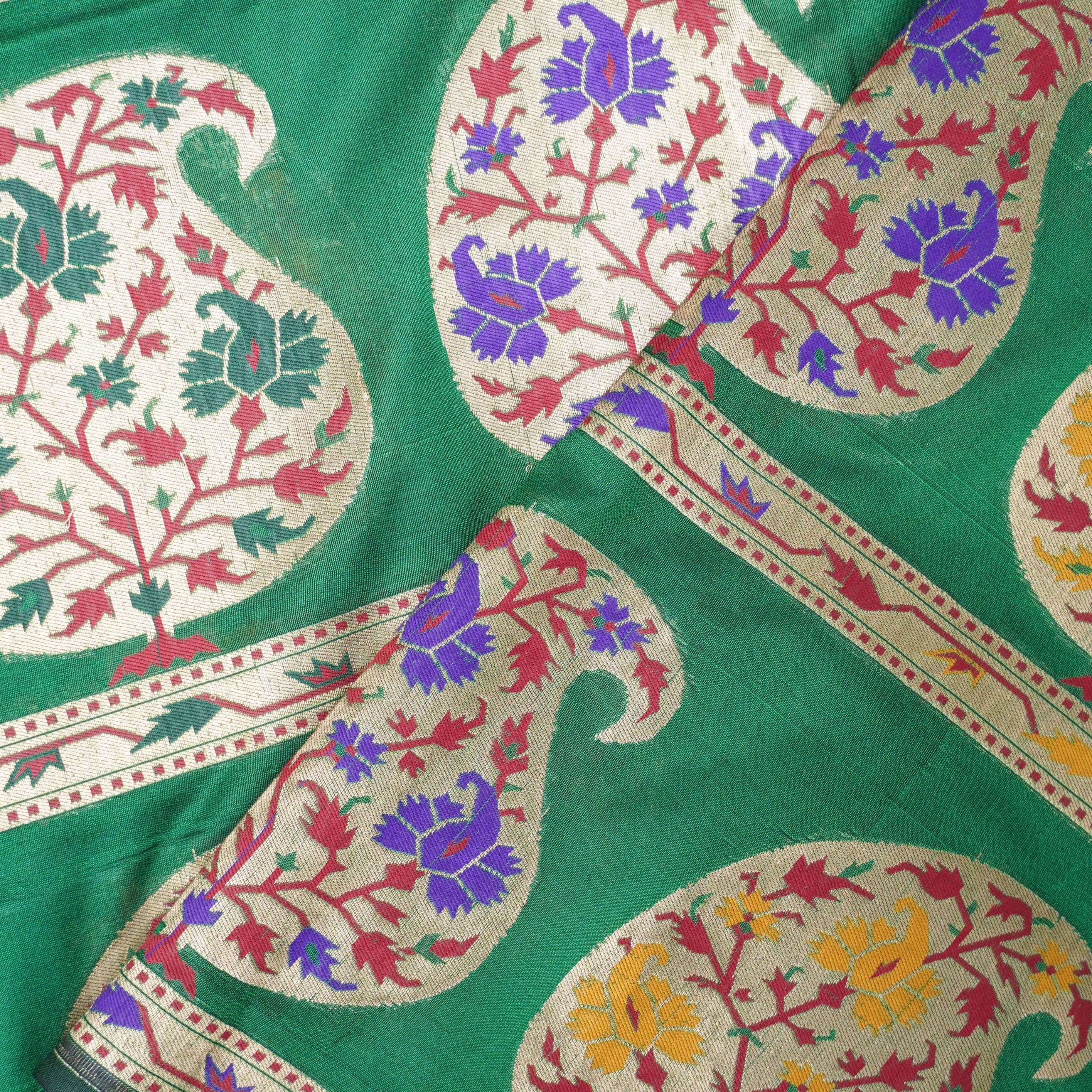Green Banarasi Semi Silk Border Fabric