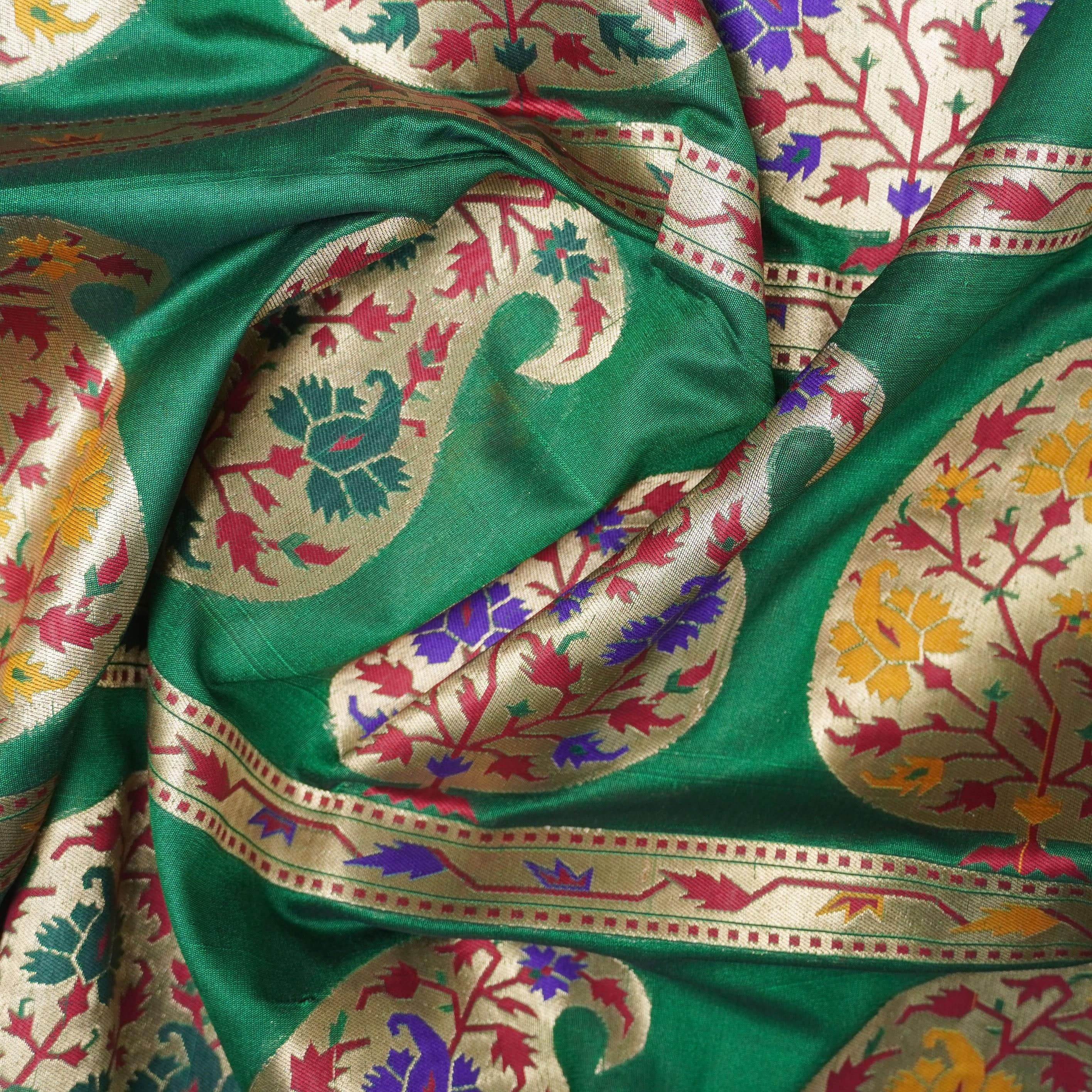 Green Banarasi Semi Silk Border Fabric