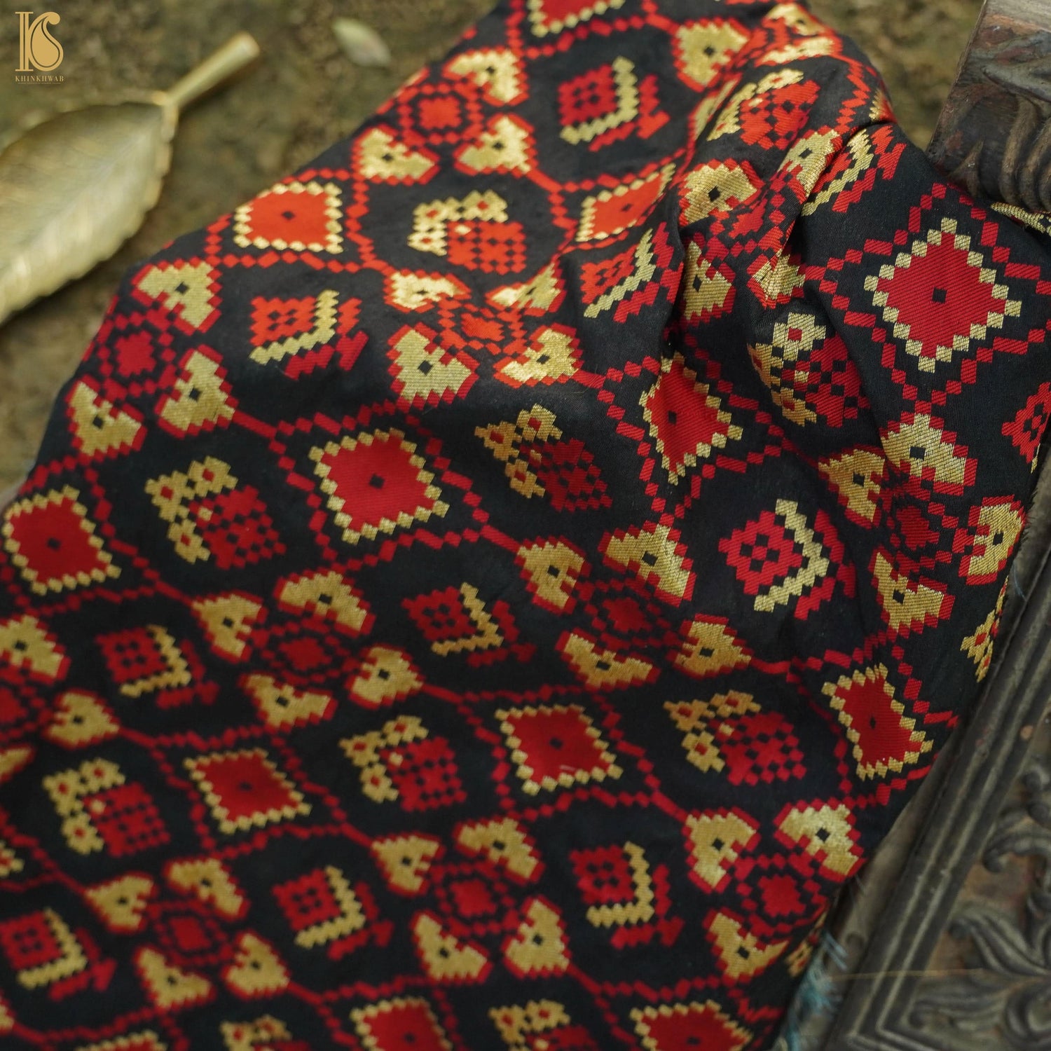 Mehroon & Red Ikaat Banarasi Fabric