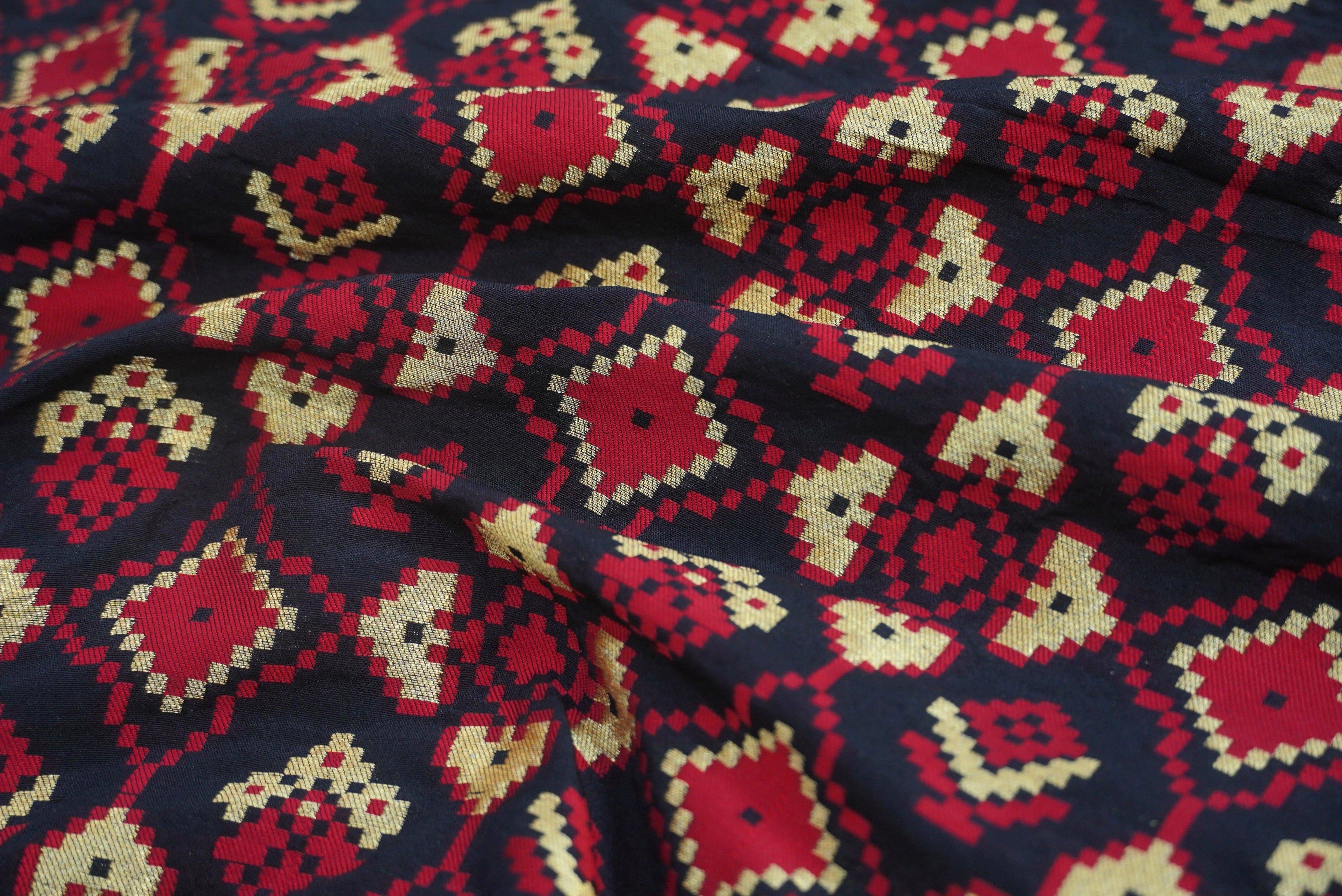 Mehroon & Red Ikaat Banarasi Fabric