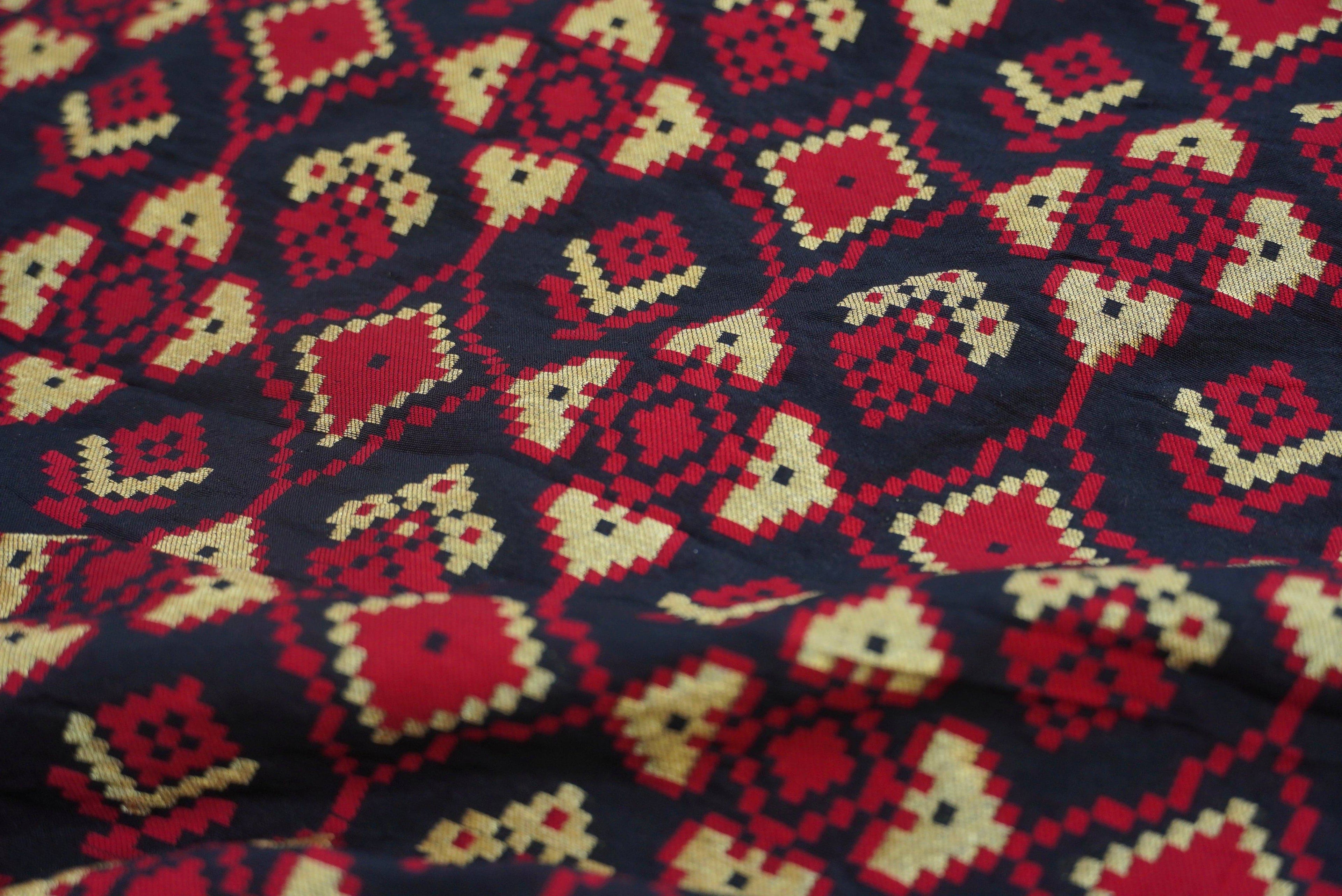 Mehroon & Red Ikaat Banarasi Fabric